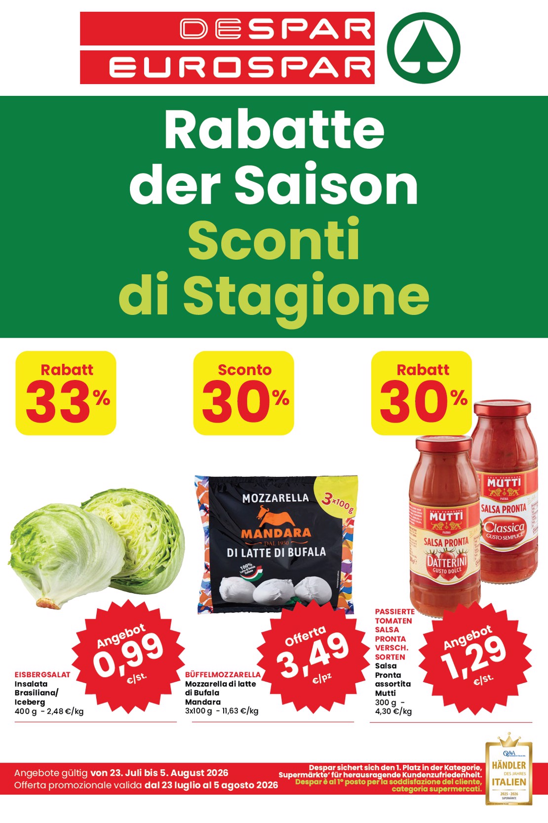 Volantino attuale di Despar - Sconti di Stagione valido dal giovedì 23/07/2026 al mercoledì 05/08/2026