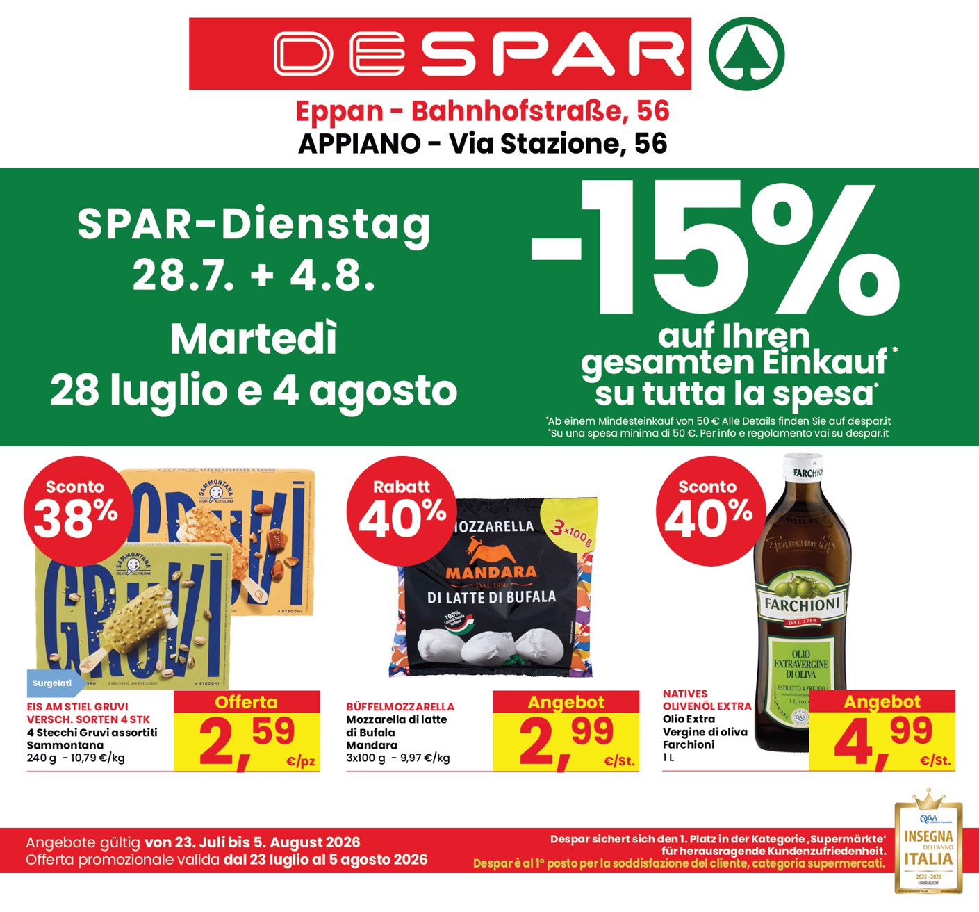 Volantino attuale di Despar Appiano valido dal giovedì 23/07/2026 al mercoledì 05/08/2026