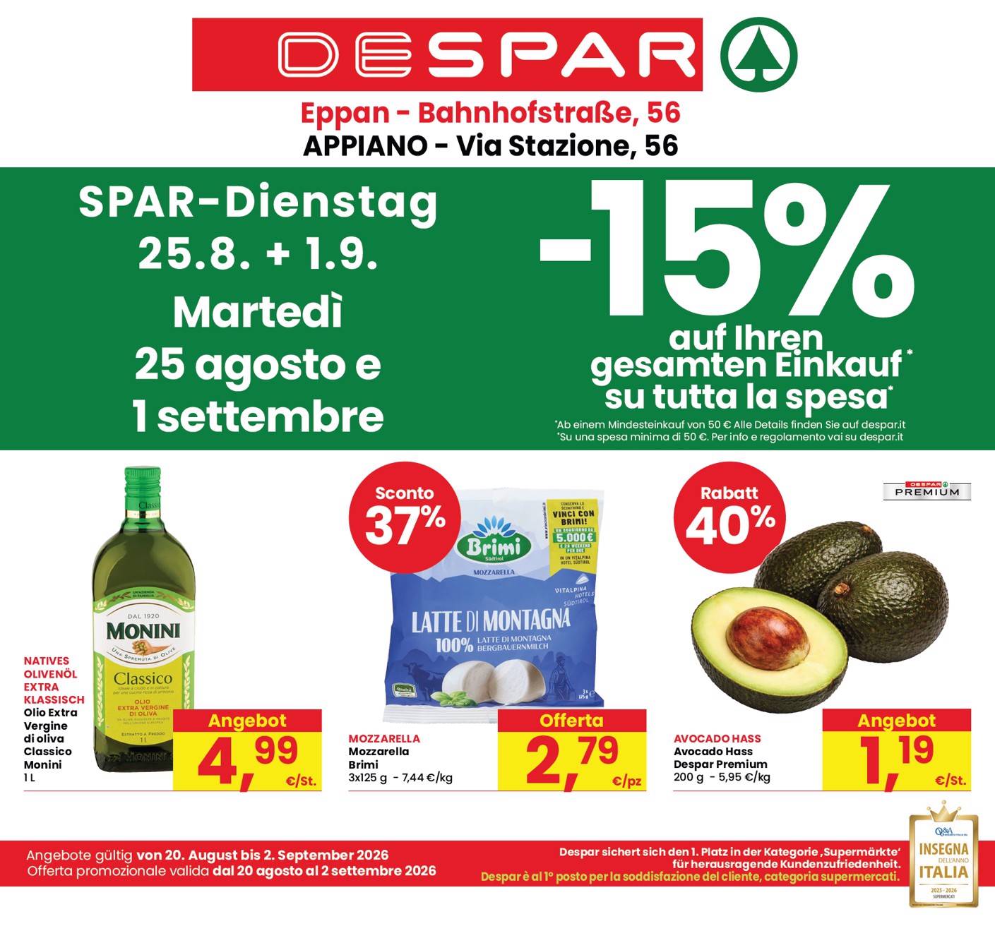 Volantino attuale di Despar - Appiano valido dal giovedì 20/08/2026 al mercoledì 02/09/2026