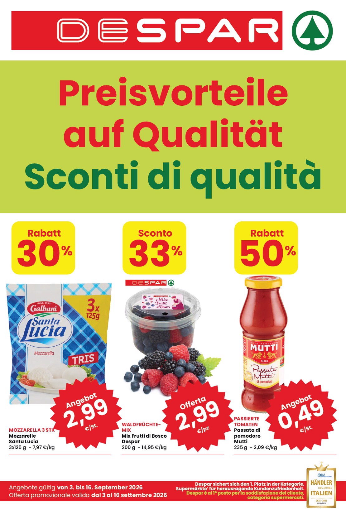 Volantino attuale di Despar valido dal giovedì 03/09/2026 al mercoledì 16/09/2026