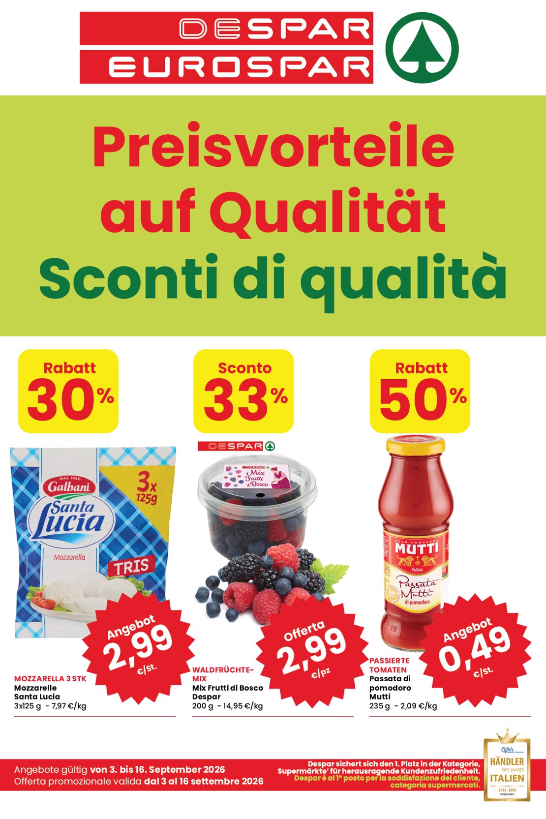 Volantino attuale di Despar & Eurospar valido dal giovedì 03/09/2026 al mercoledì 16/09/2026