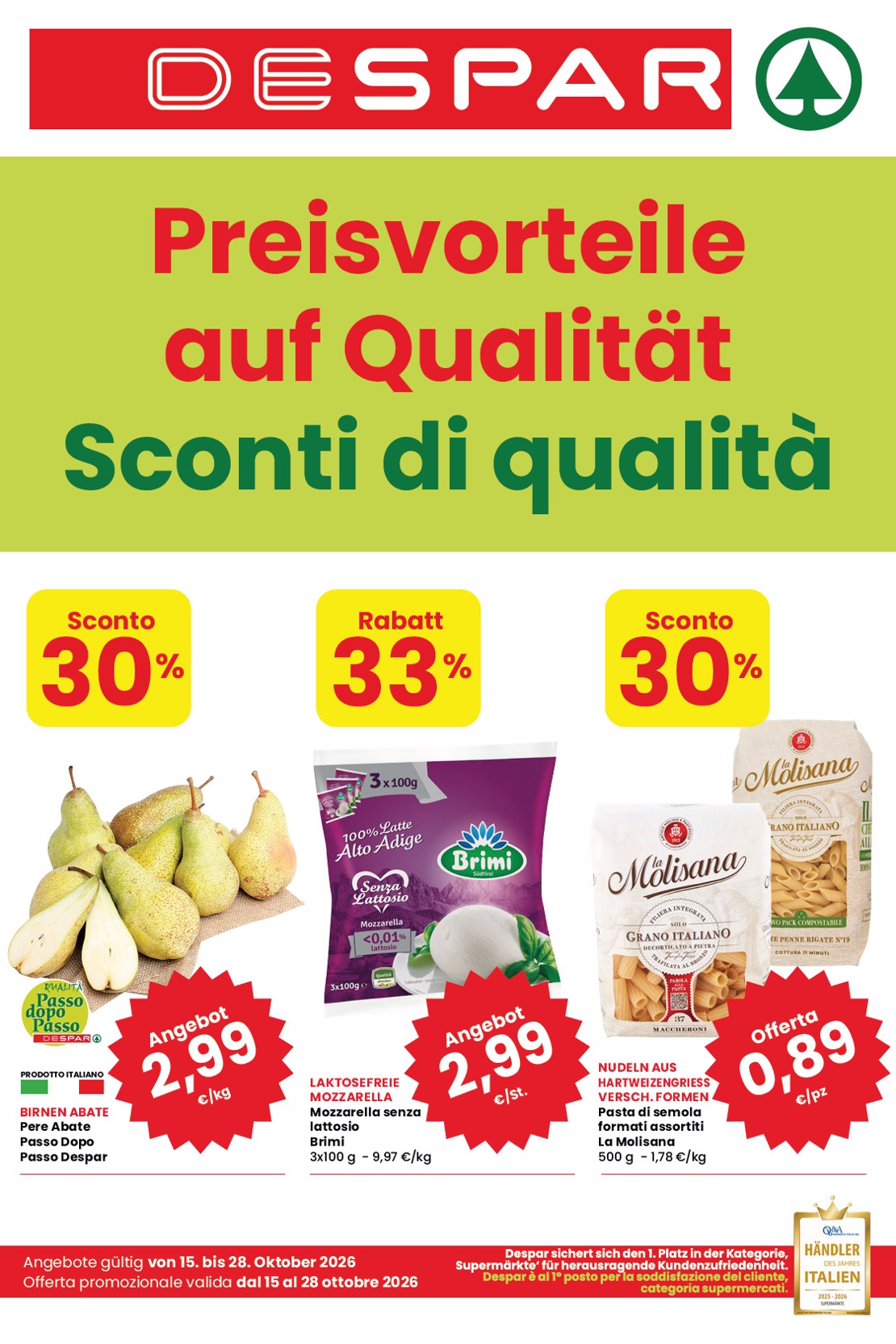 Volantino attuale di Despar valido dal giovedì 15/10/2026 al mercoledì 28/10/2026