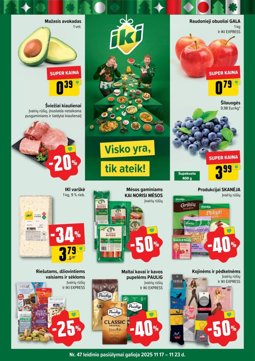 Atraskite neįtikėtinas nuolaidas MAXIMA (Mandarinai - 1,49€/kg), RIMI (Viščiukų filė - 3,29€/500g), NORFA (Konservuota troškinta kiauliena - 1,99€/525g) ir daugiau: naujausios 2025-11-19 akcijos ir nuolaidos
