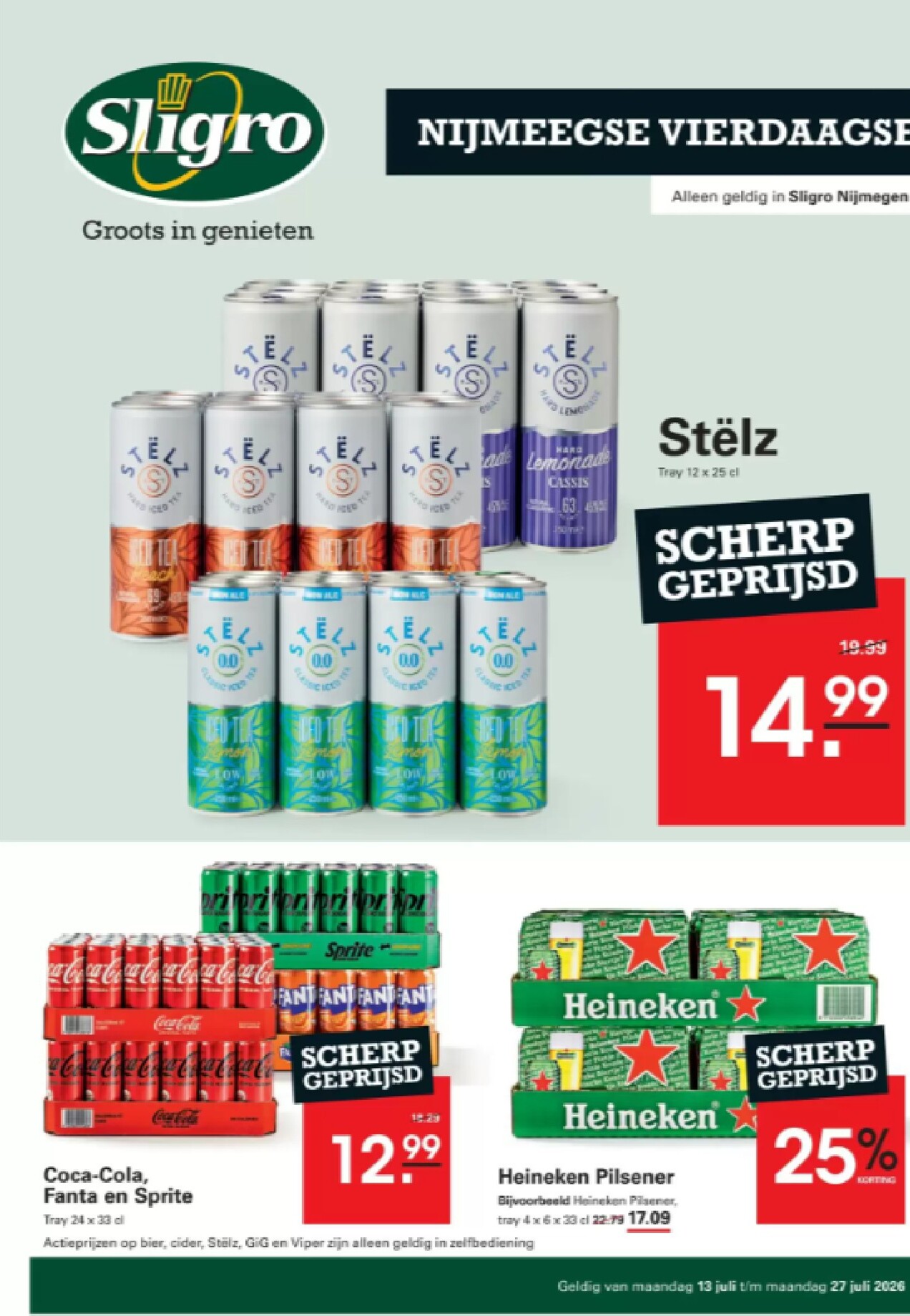 Huidige Sligro - Nijmeegse vierdaagse folder geldig van maandag 13-07-2026 tot maandag 27-07-2026