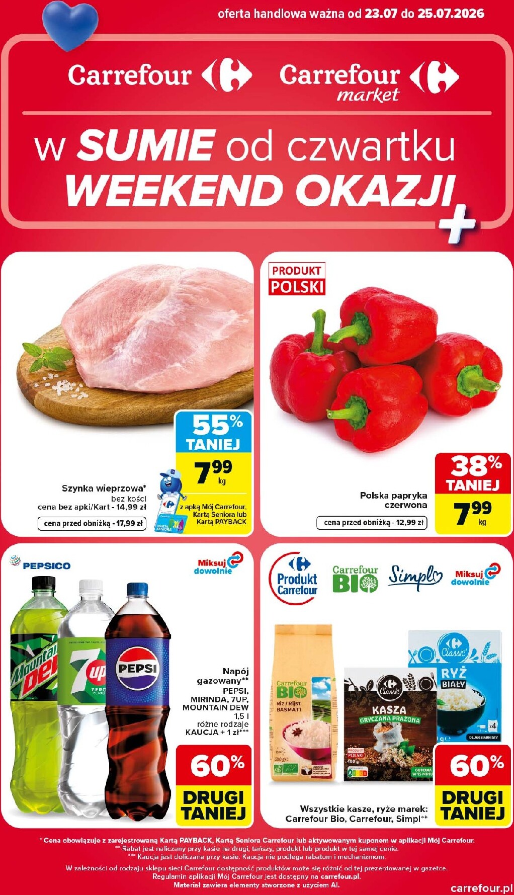 Aktualna gazetka Carrefour - Weekend promek już od czwartku ważna od 23.07.2026 do 25.07.2026