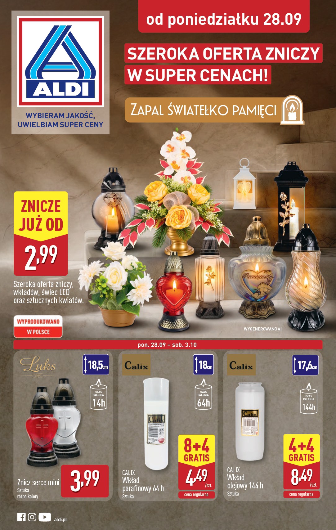 Nowa gazetka ALDI - Znicze i stroiki ważna od 28.09.2026 do 03.10.2026