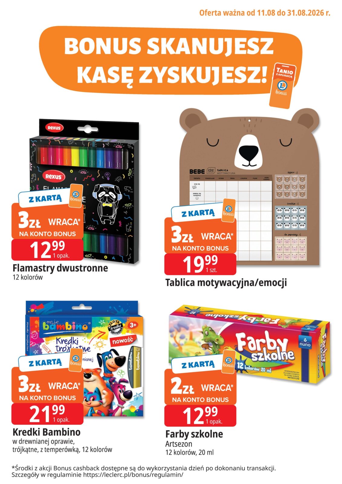 Nowa gazetka E.Leclerc - Bonus skanujesz kasę zyskujesz ważna od 11.08.2026 do 31.08.2026