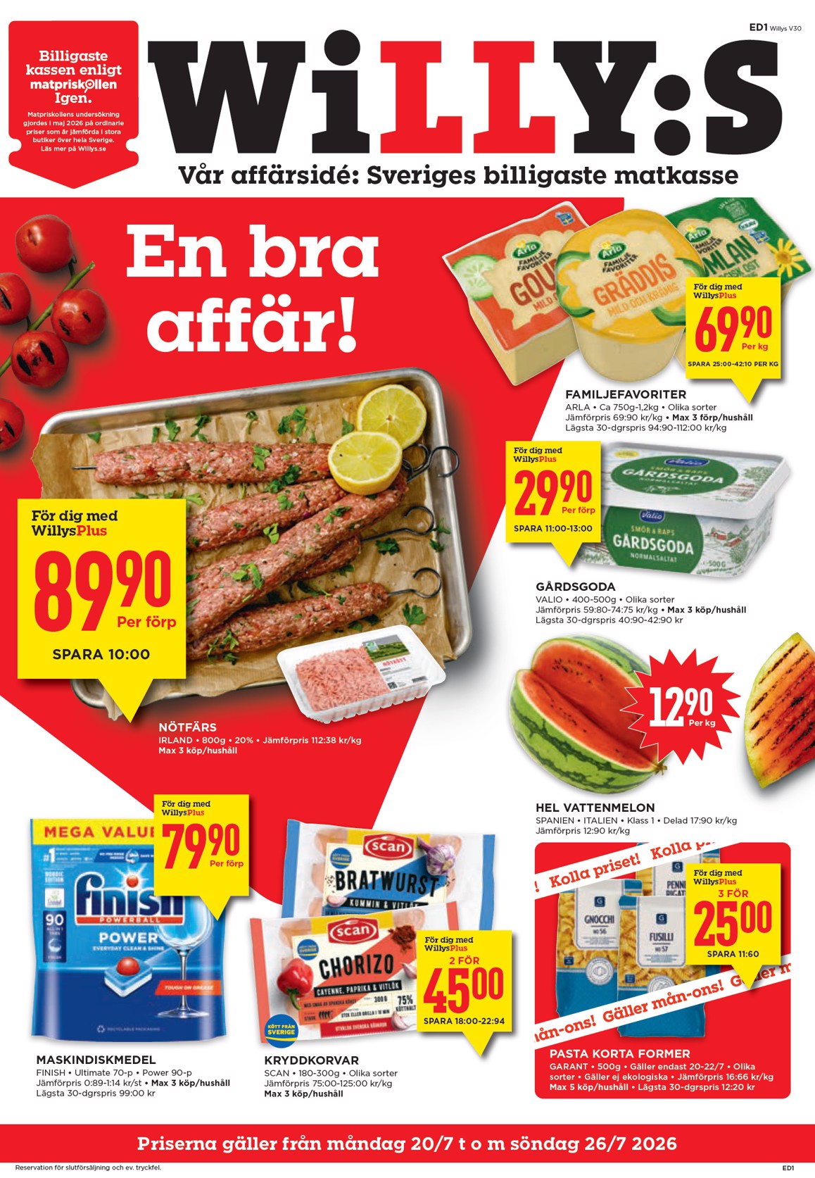 Aktuellt Willy's reklamblad från måndag, 20/07/2026 till söndag, 26/07/2026
