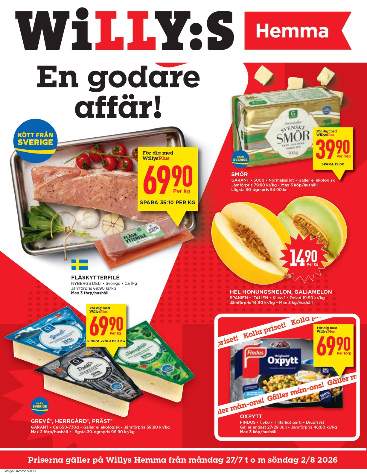 Aktuellt Willy's reklamblad från måndag, 27/07/2026 till söndag, 02/08/2026