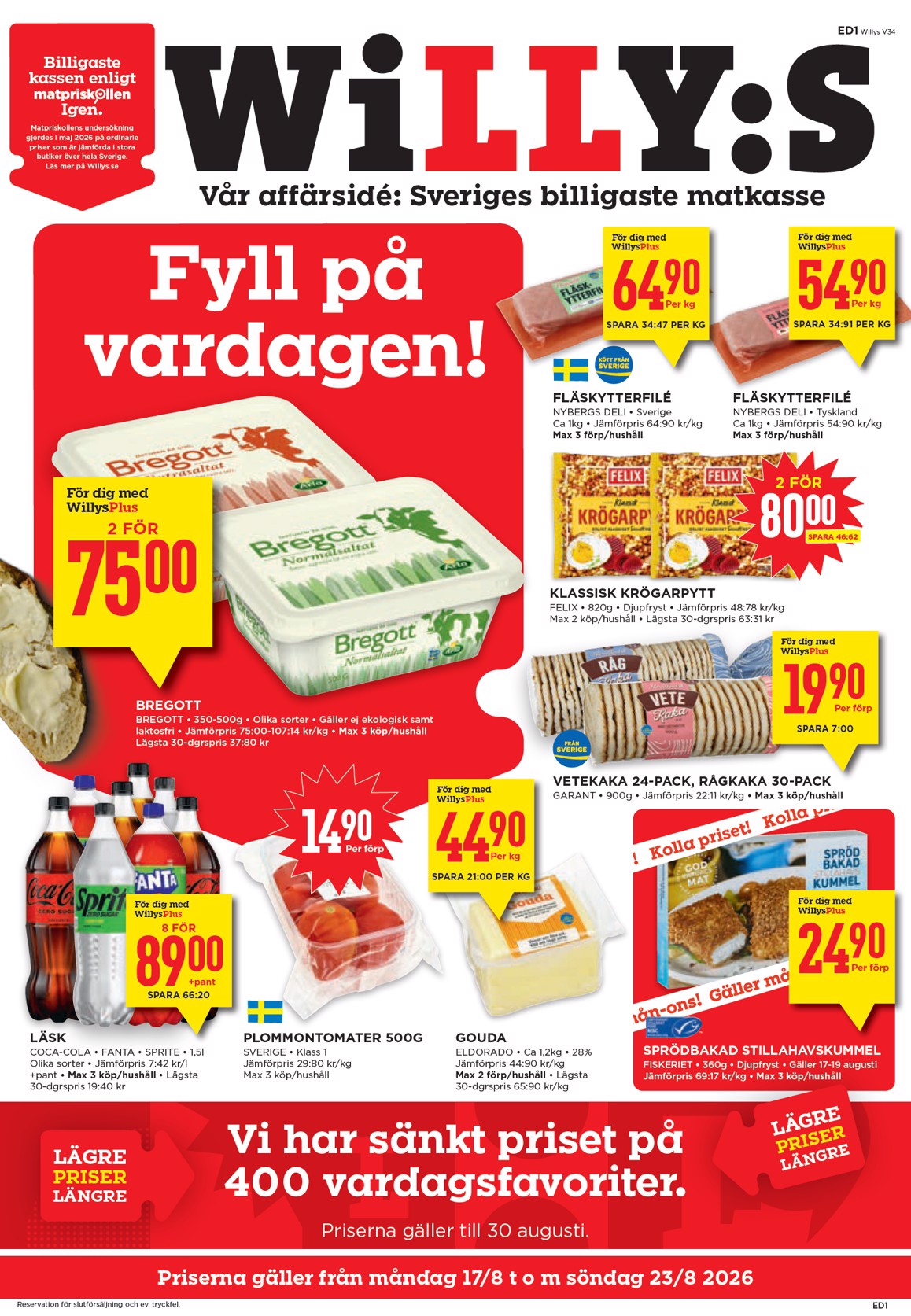 Aktuellt Willy's reklamblad från måndag, 17/08/2026 till söndag, 23/08/2026