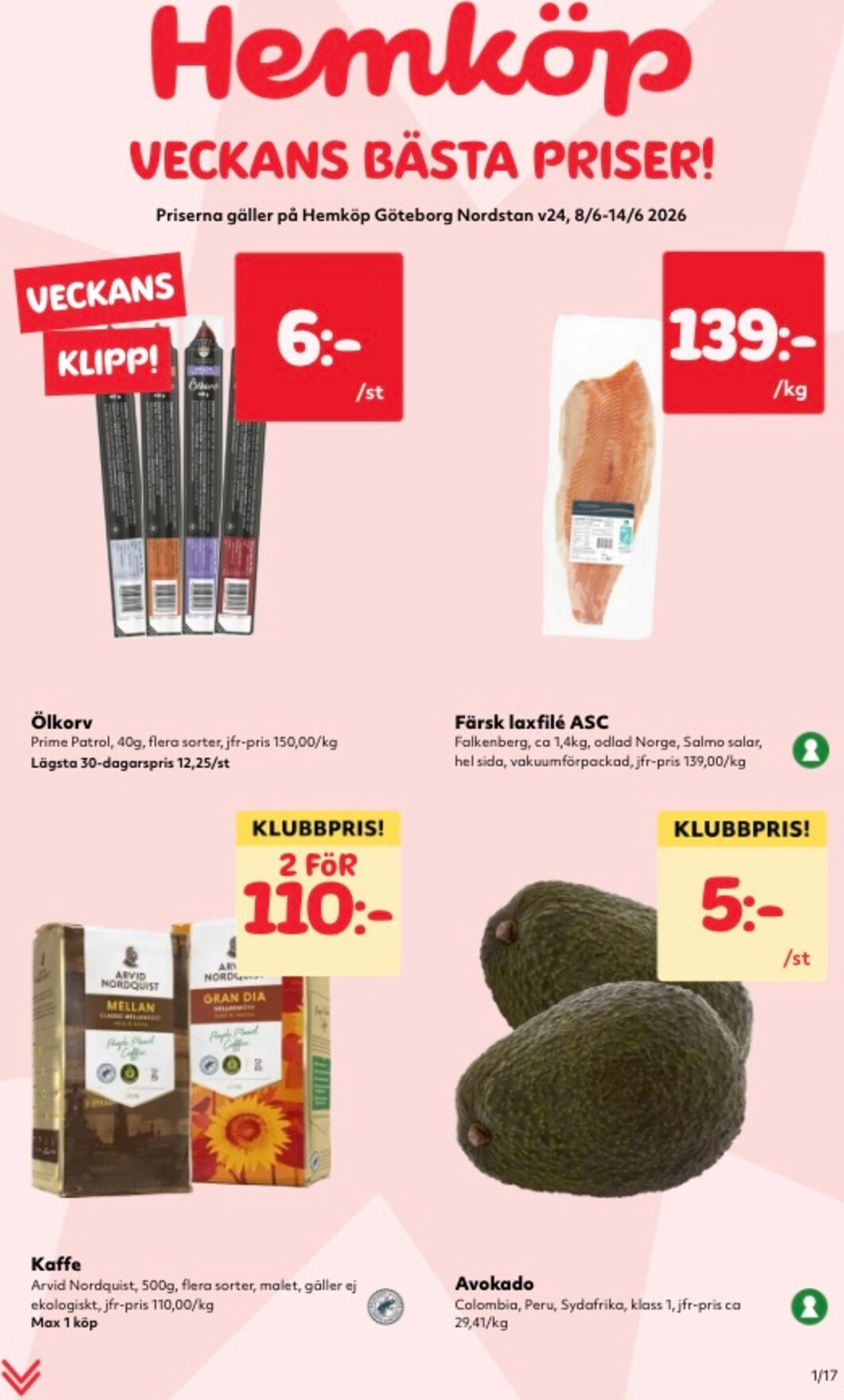 Aktuellt Hemköp reklamblad från måndag, 08/06/2026 till söndag, 14/06/2026
