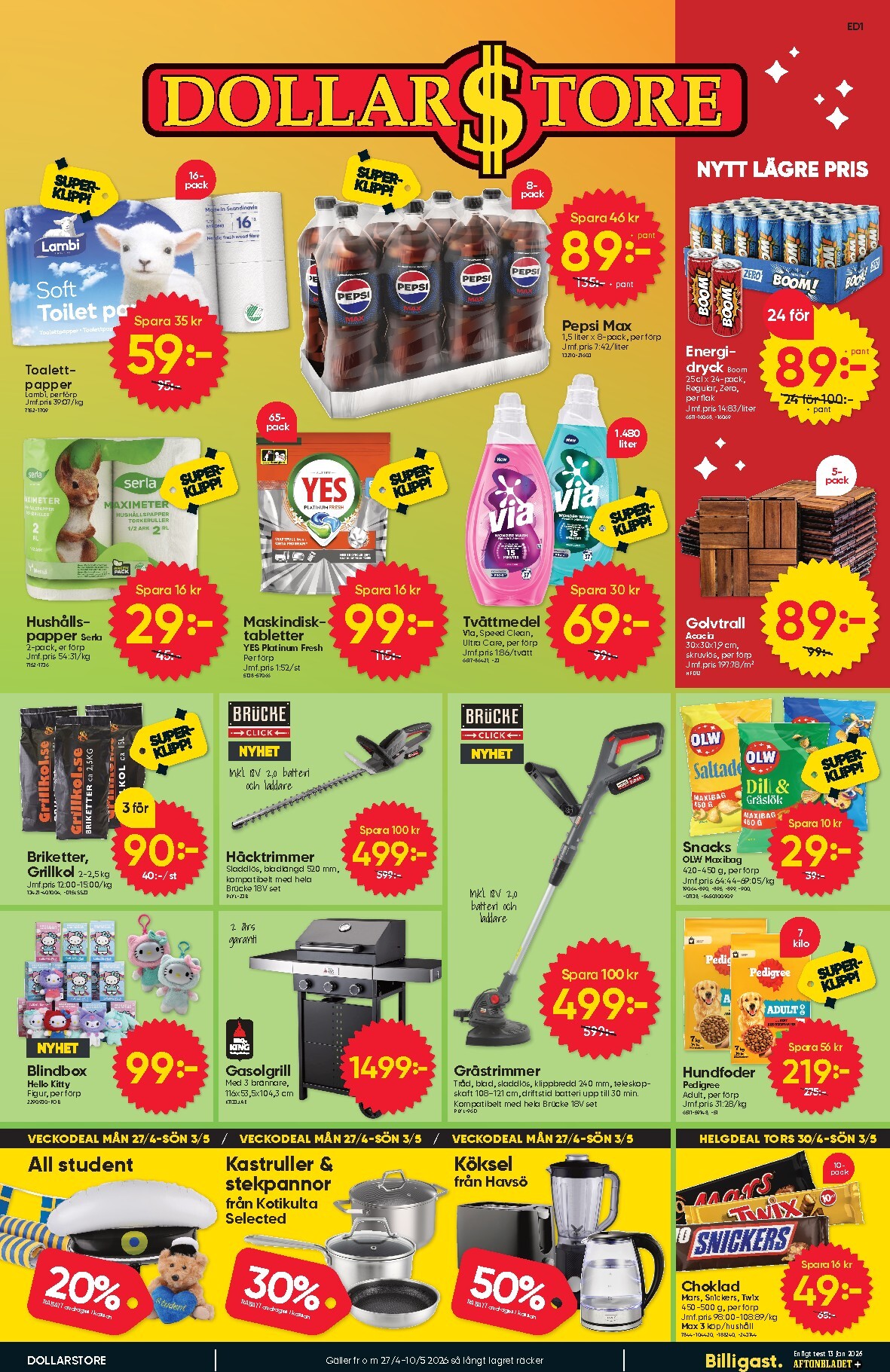 Aktuellt Dollar Store reklamblad giltigt från måndag 27/04/2026 till söndag 10/05/2026