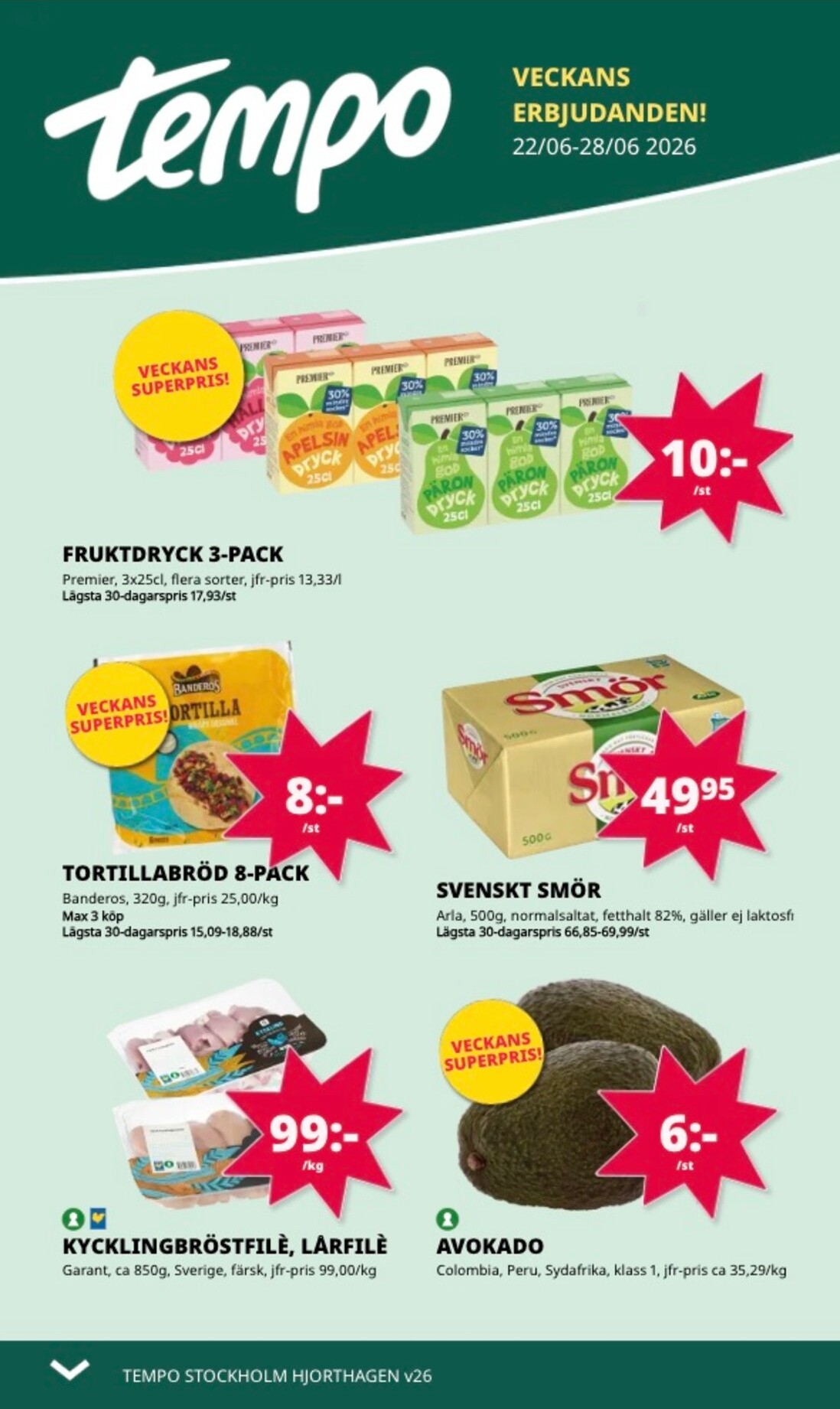 Aktuellt Tempo reklamblad från måndag, 22/06/2026 till söndag, 28/06/2026