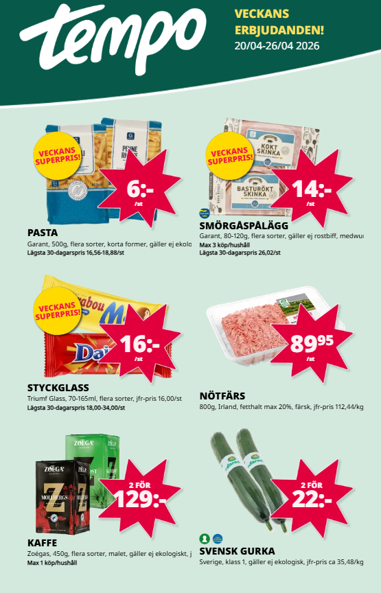 Aktuellt Tempo reklamblad giltigt från måndag 20/04/2026 till söndag 26/04/2026