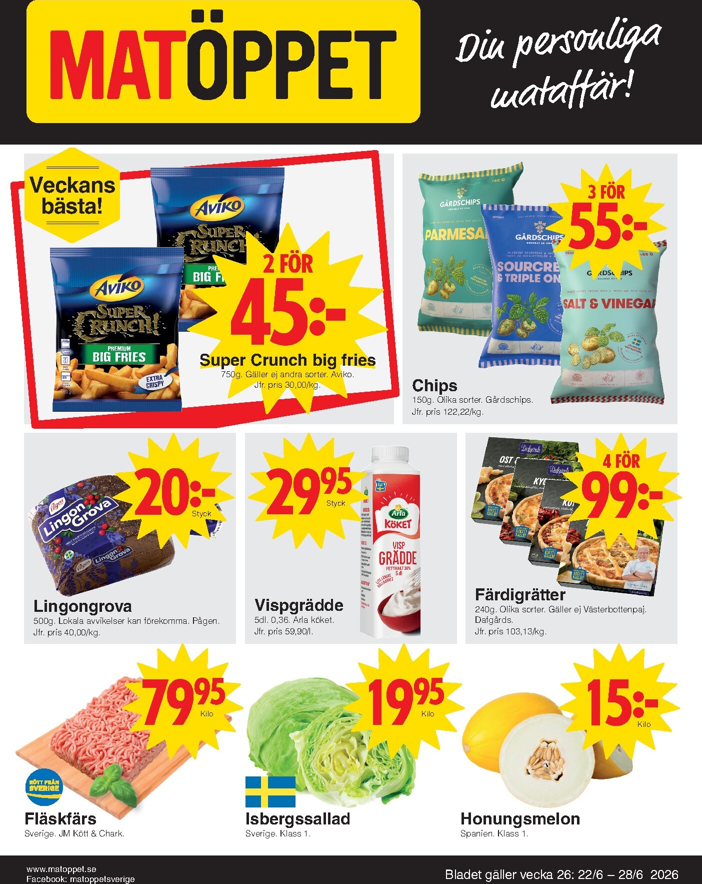 Aktuellt Matöppet reklamblad från måndag, 22/06/2026 till söndag, 28/06/2026
