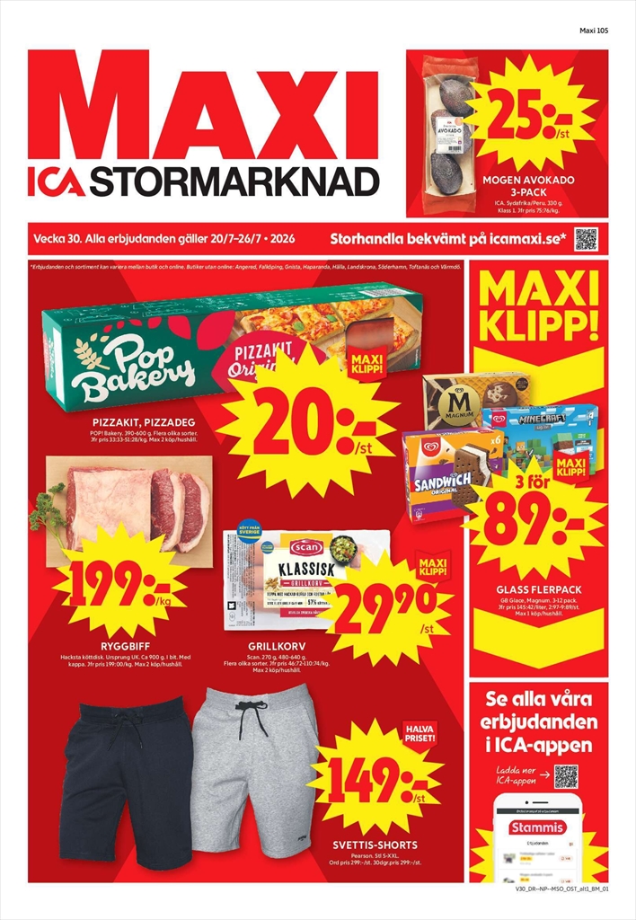 Aktuellt ICA Maxi reklamblad från måndag, 20/07/2026 till söndag, 26/07/2026