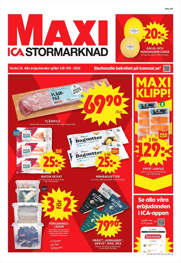 Aktuellt ICA Maxi reklamblad från måndag, 03/08/2026 till söndag, 09/08/2026