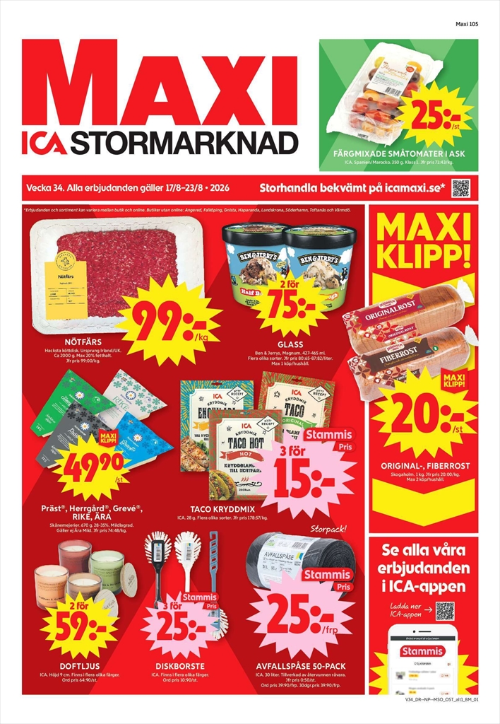 Aktuellt ICA Maxi reklamblad från måndag, 17/08/2026 till söndag, 23/08/2026