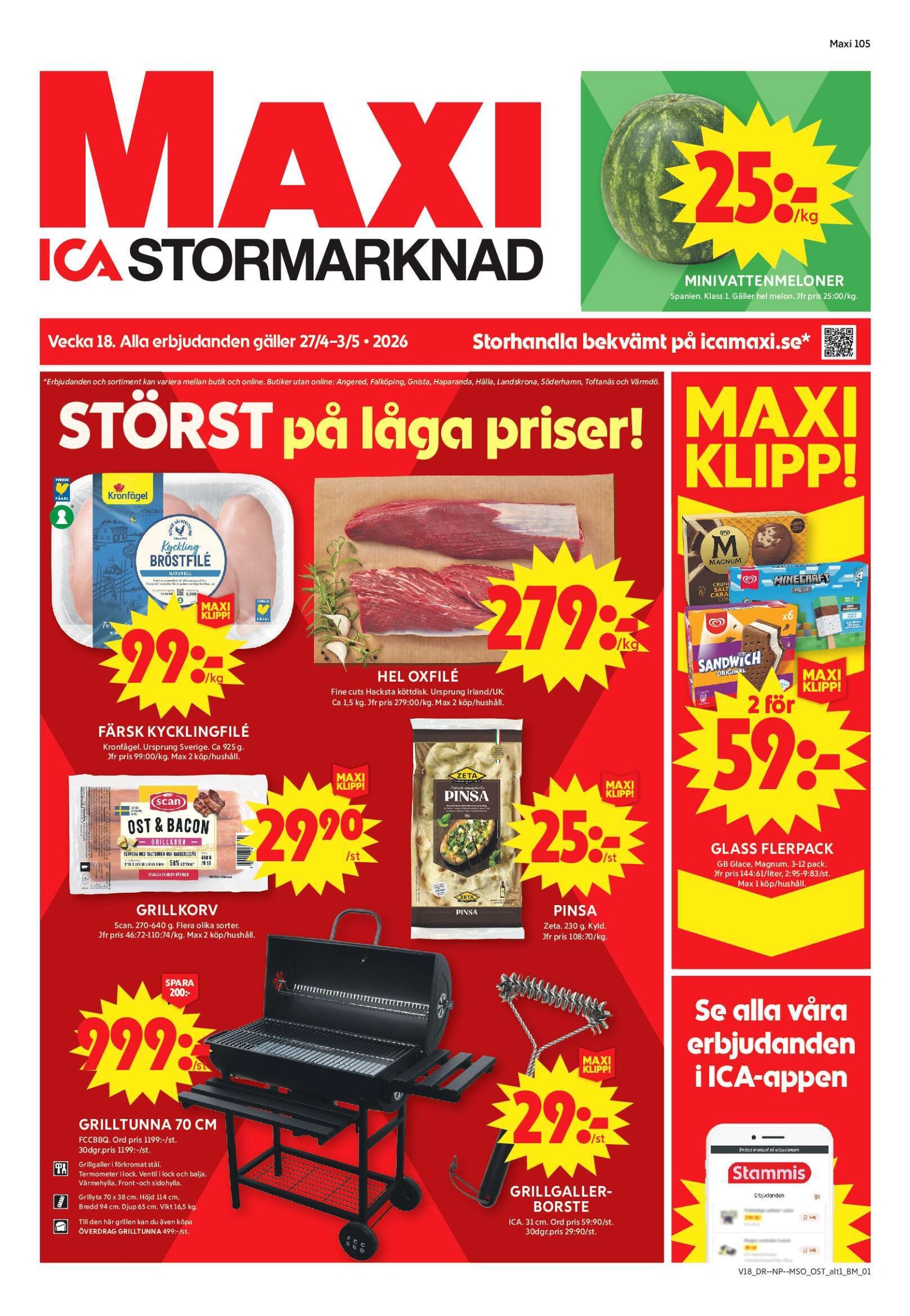 Aktuellt ICA Maxi reklamblad giltigt från måndag 27/04/2026 till söndag 03/05/2026