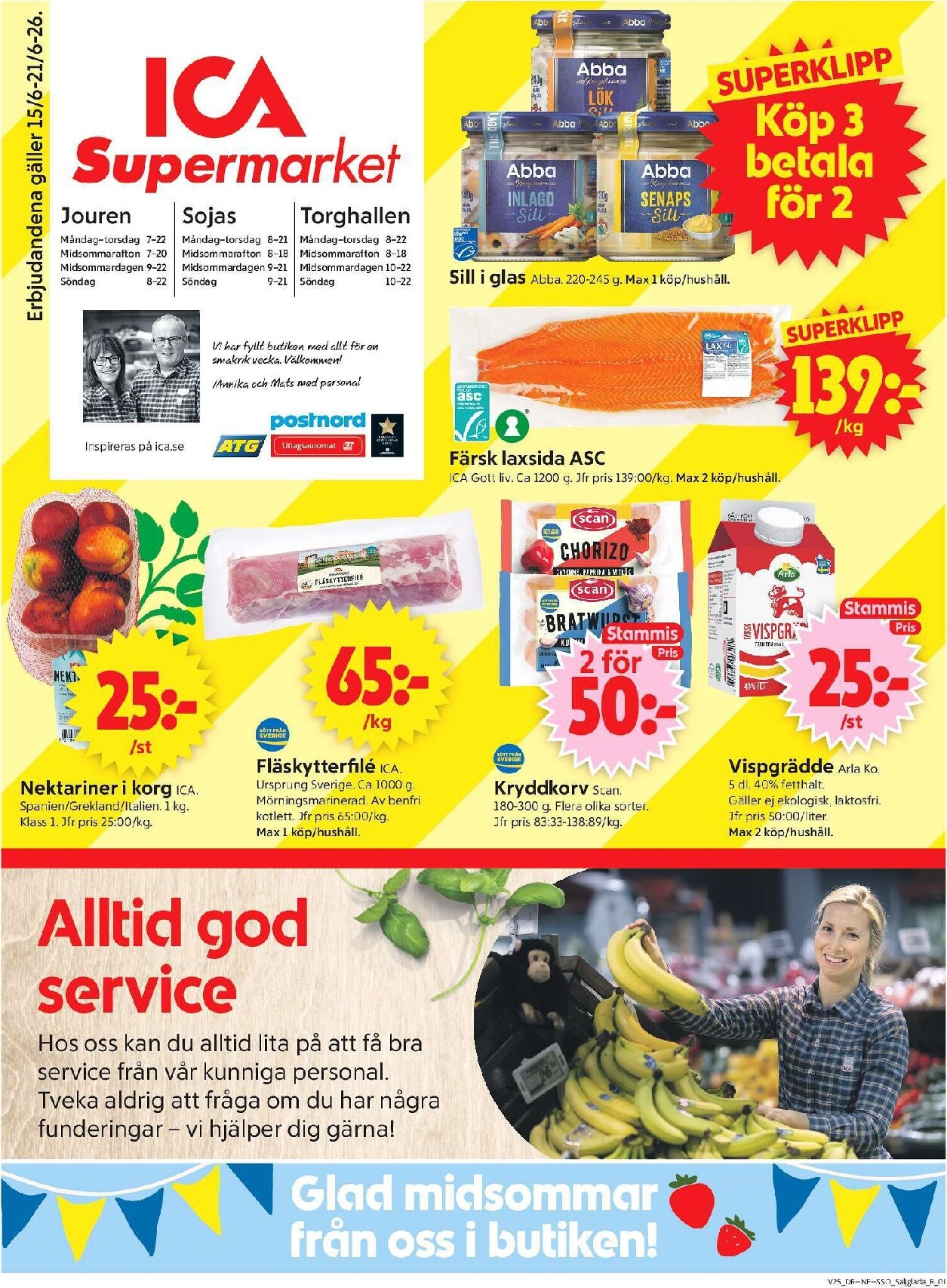 Aktuellt ICA Supermarket reklamblad från måndag, 15/06/2026 till söndag, 21/06/2026