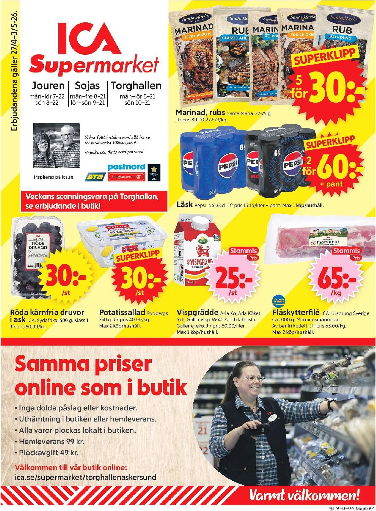 Aktuellt ICA Supermarket reklamblad giltigt från måndag 27/04/2026 till söndag 03/05/2026