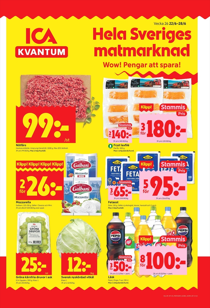 Aktuellt ICA Kvantum reklamblad från måndag, 22/06/2026 till söndag, 28/06/2026