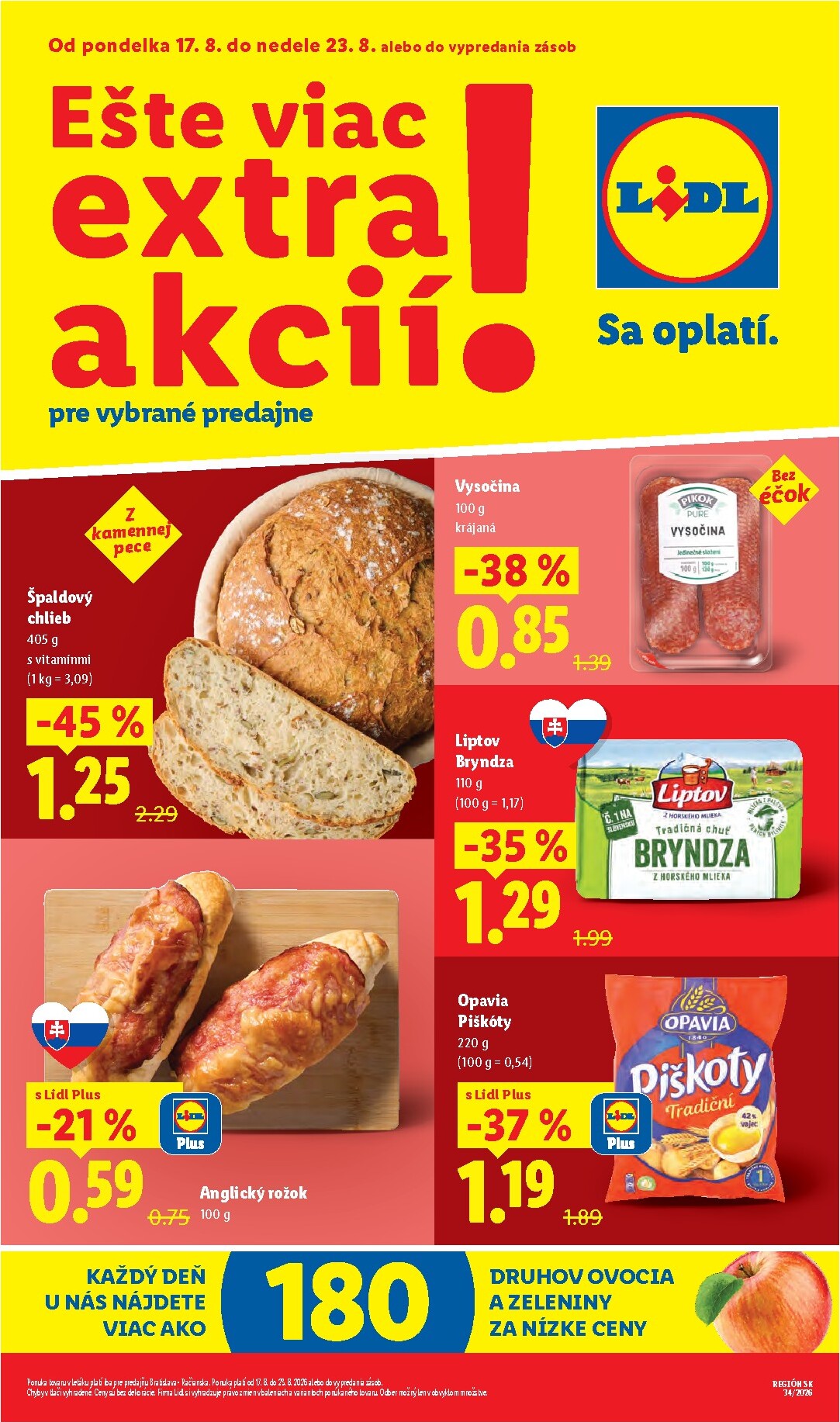 Aktuálny Lidl - Ešte viac extra akcií leták od pondelka, 17.08.2026 do nedele, 23.08.2026