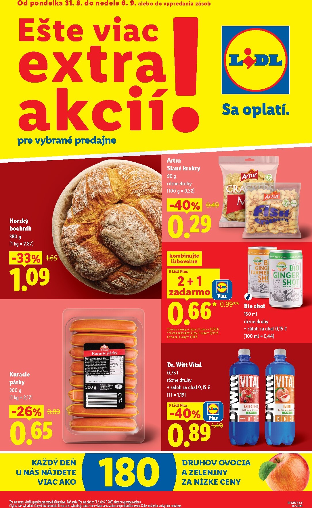 Aktuálny Lidl - Ešte viac extra akcií leták od pondelka, 31.08.2026 do nedele, 06.09.2026