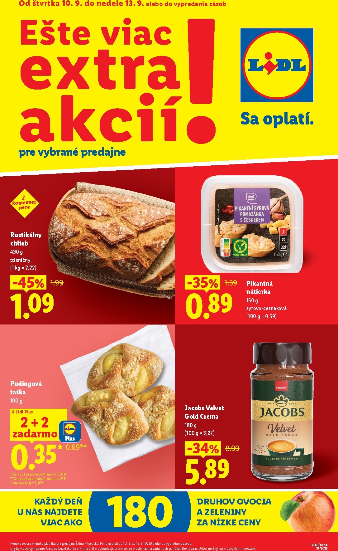 Aktuálny Lidl - Ešte viac extra akcií leták od štvrtka, 10.09.2026 do nedele, 13.09.2026