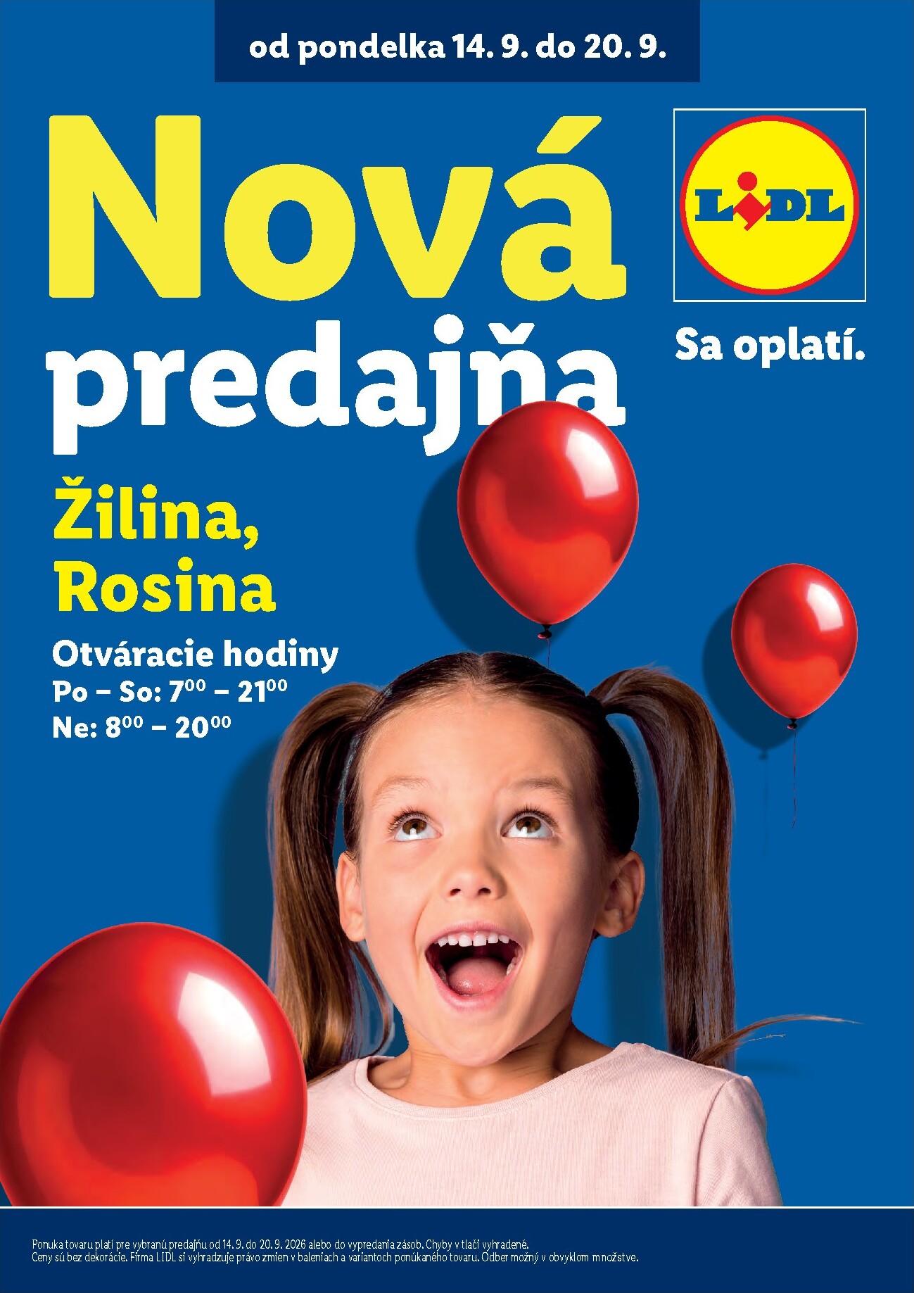 Aktuálny Lidl - Nová predajňa v Žiline leták od pondelka, 14.09.2026 do nedele, 20.09.2026
