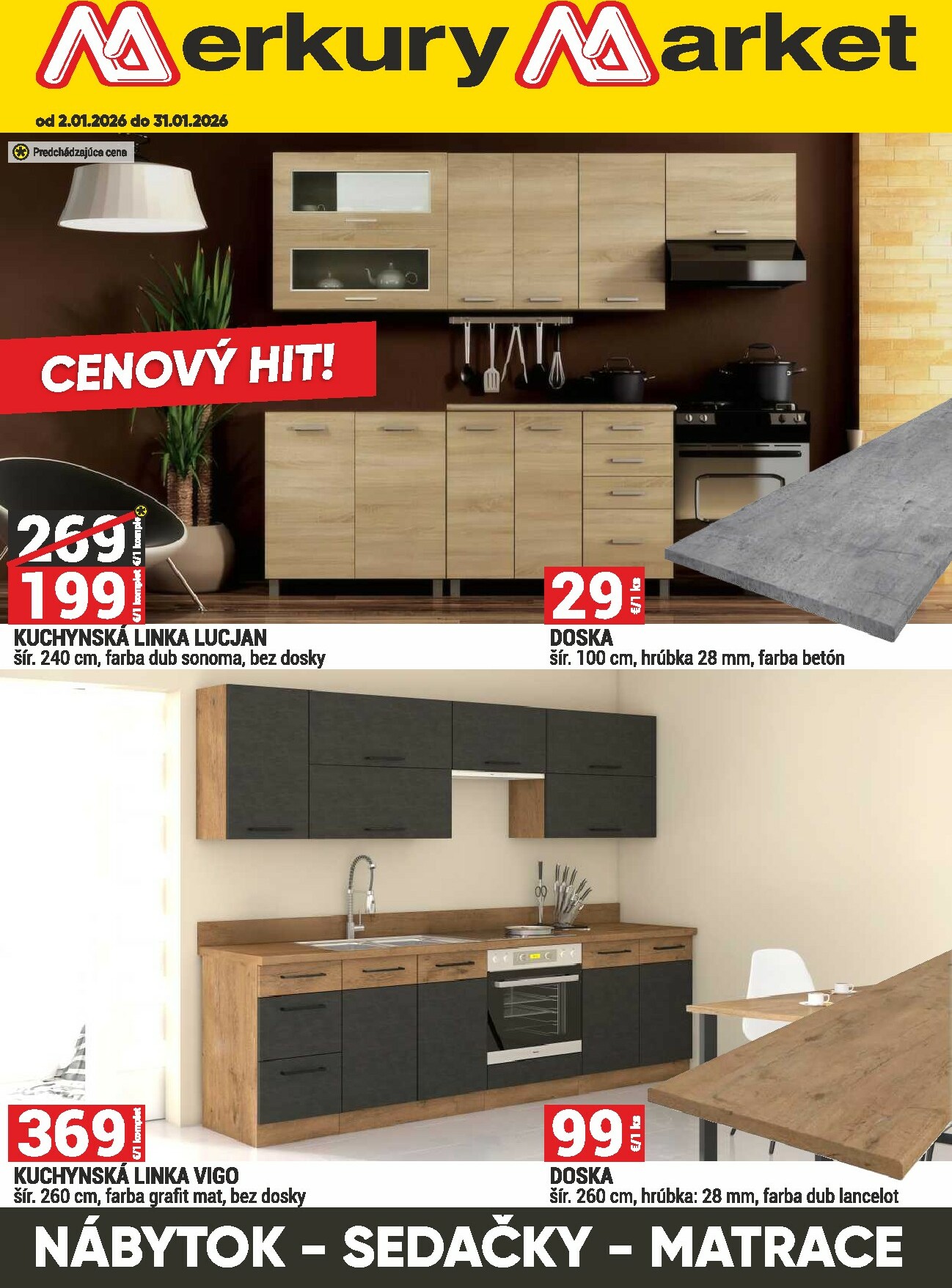 Leták Merkury Market - Nábytok, sedačky, matrace platný od 02.01. do 31.01.