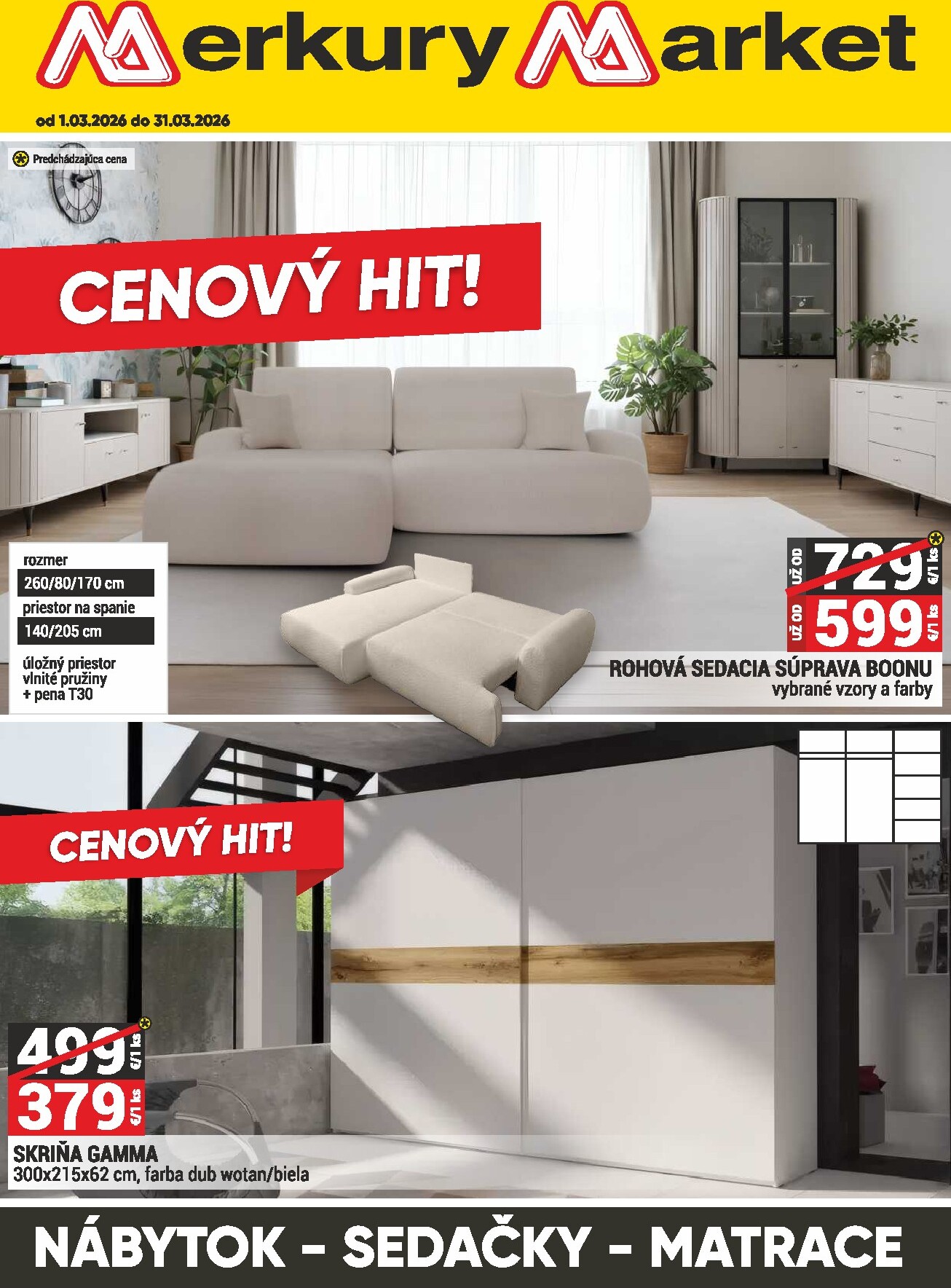 Leták Merkury Market - Nábytok, sedačky, matrace platný od 01.03.2026 do 31.03.2026