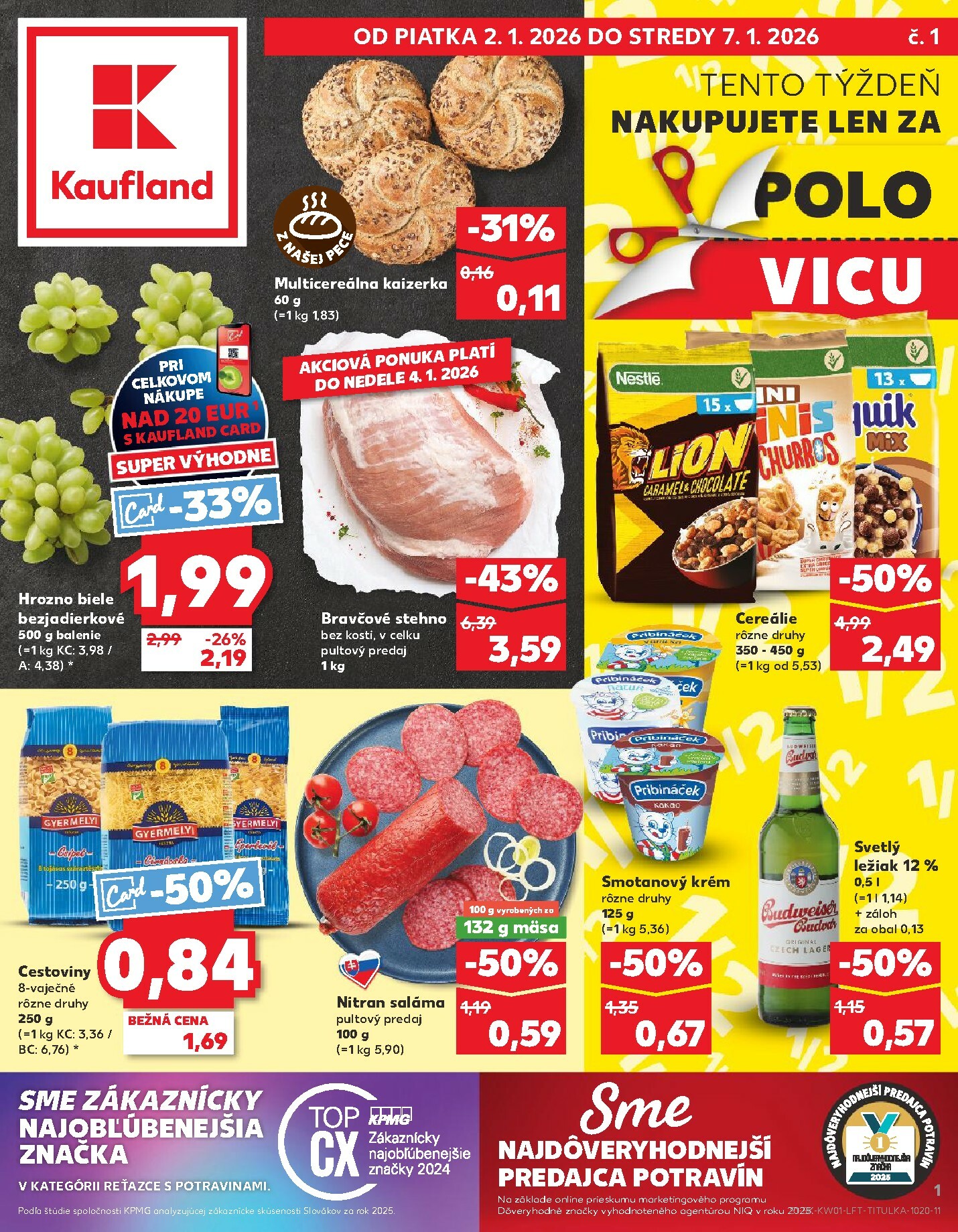 Objavte špičkové ponuky: Banány v LIDL, Multicereálna kaizerka v Kaufland, Zemiaky voľný predaj v Tesco a ďalšie vo výbere najnovších akcií a zliav k 2026-01-01