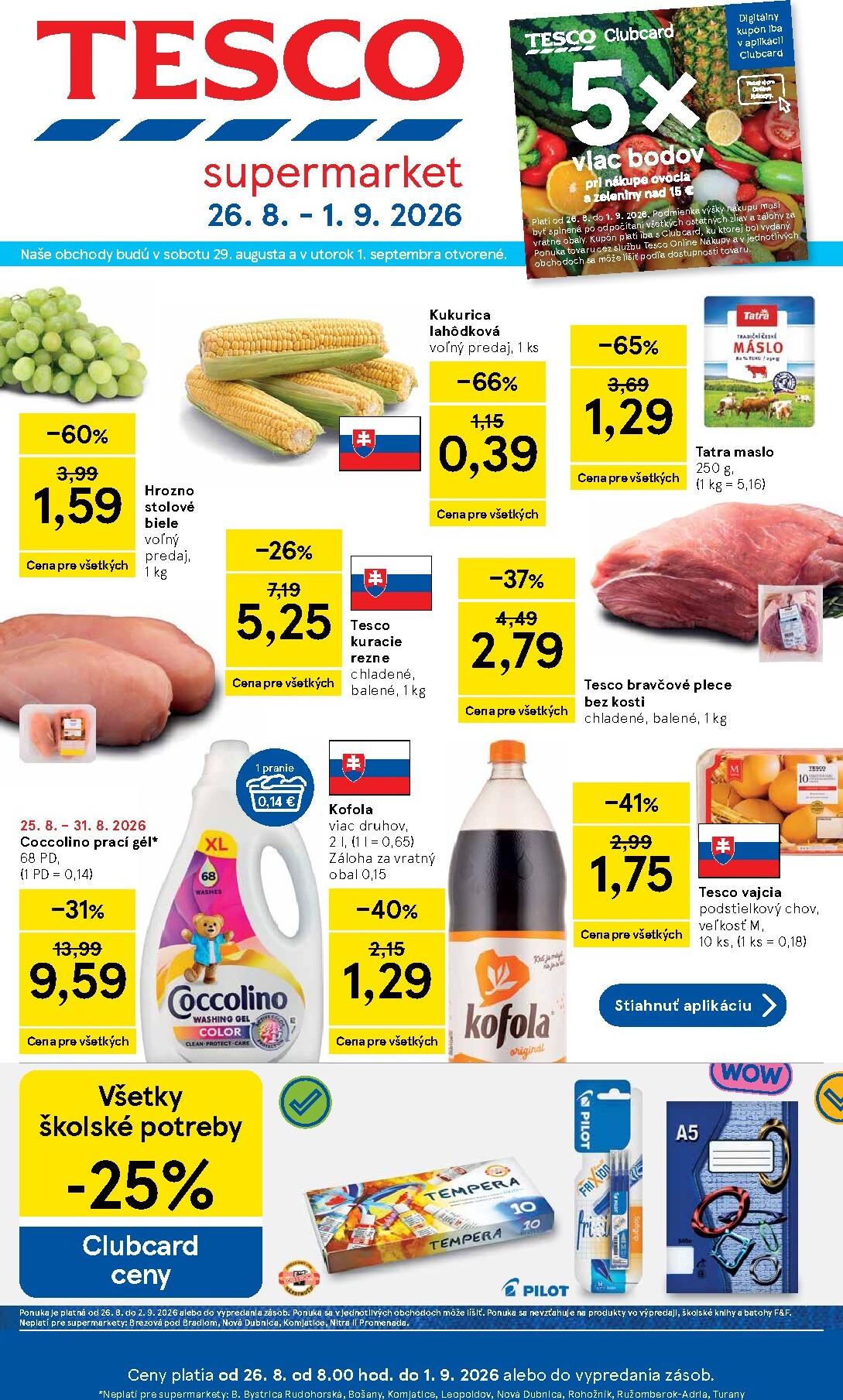 Nový Tesco supermarket leták od stredy, 26.08.2026 do utorka, 01.09.2026