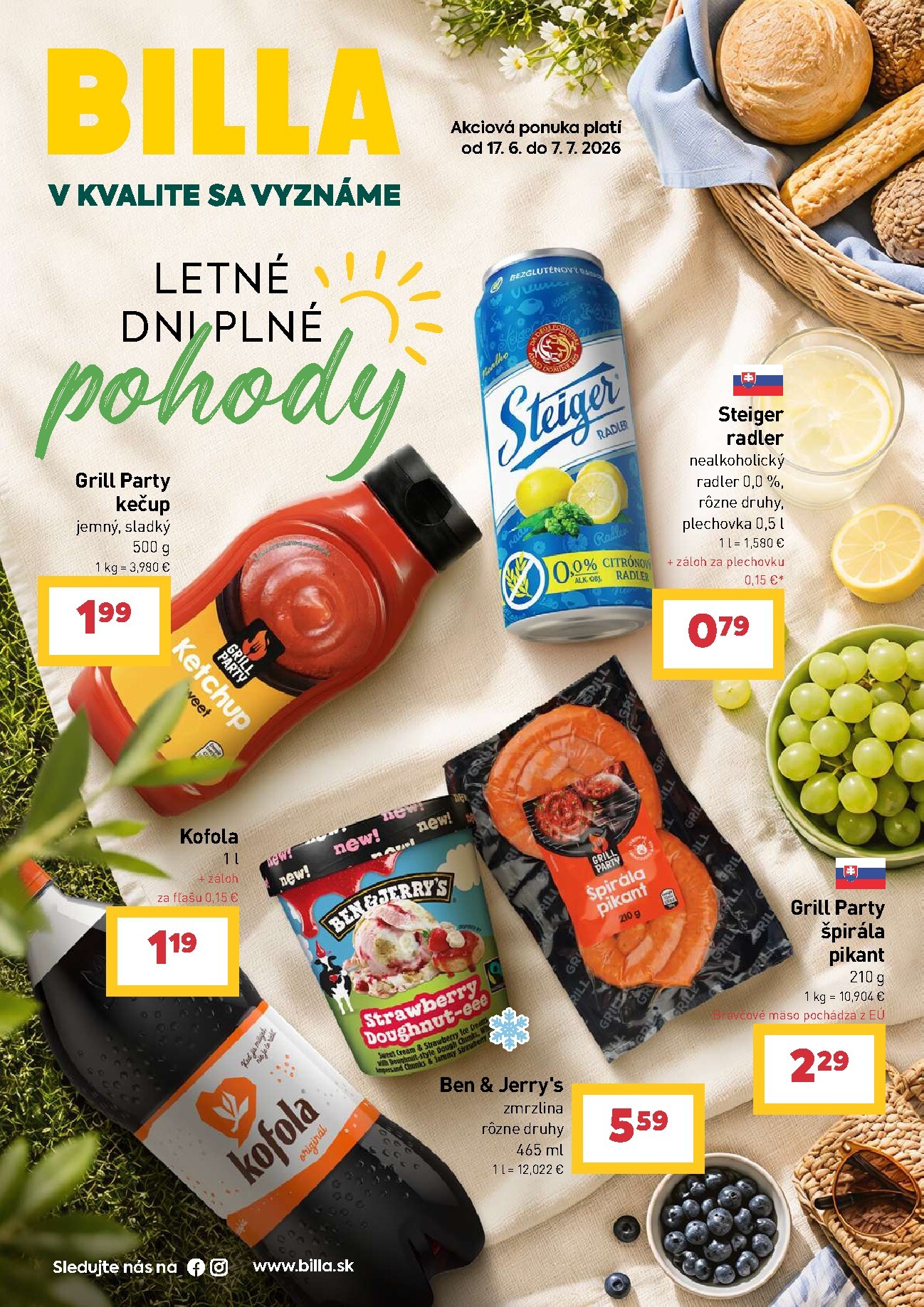 Aktuálny Billa - Katalóg Letné dni leták od stredy, 17.06.2026 do utorka, 07.07.2026