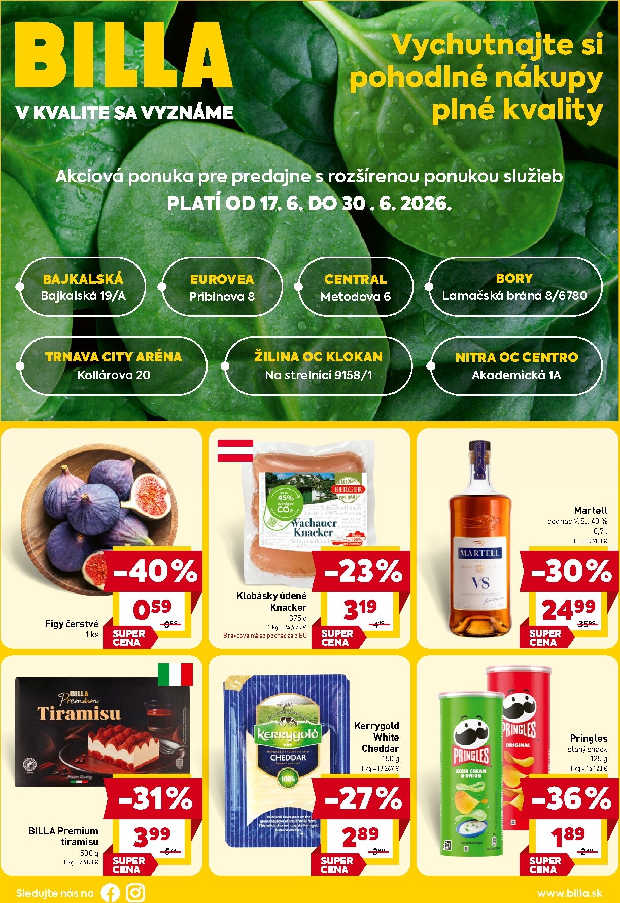 Aktuálny Billa - Leták pre vybrané predajne leták od stredy, 17.06.2026 do utorka, 30.06.2026