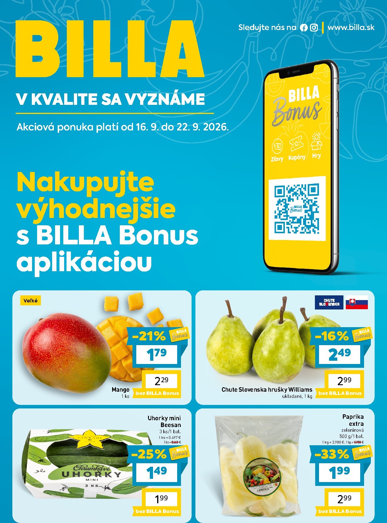 Nový Billa - Bonus leták leták od stredy, 16.09.2026 do utorka, 22.09.2026