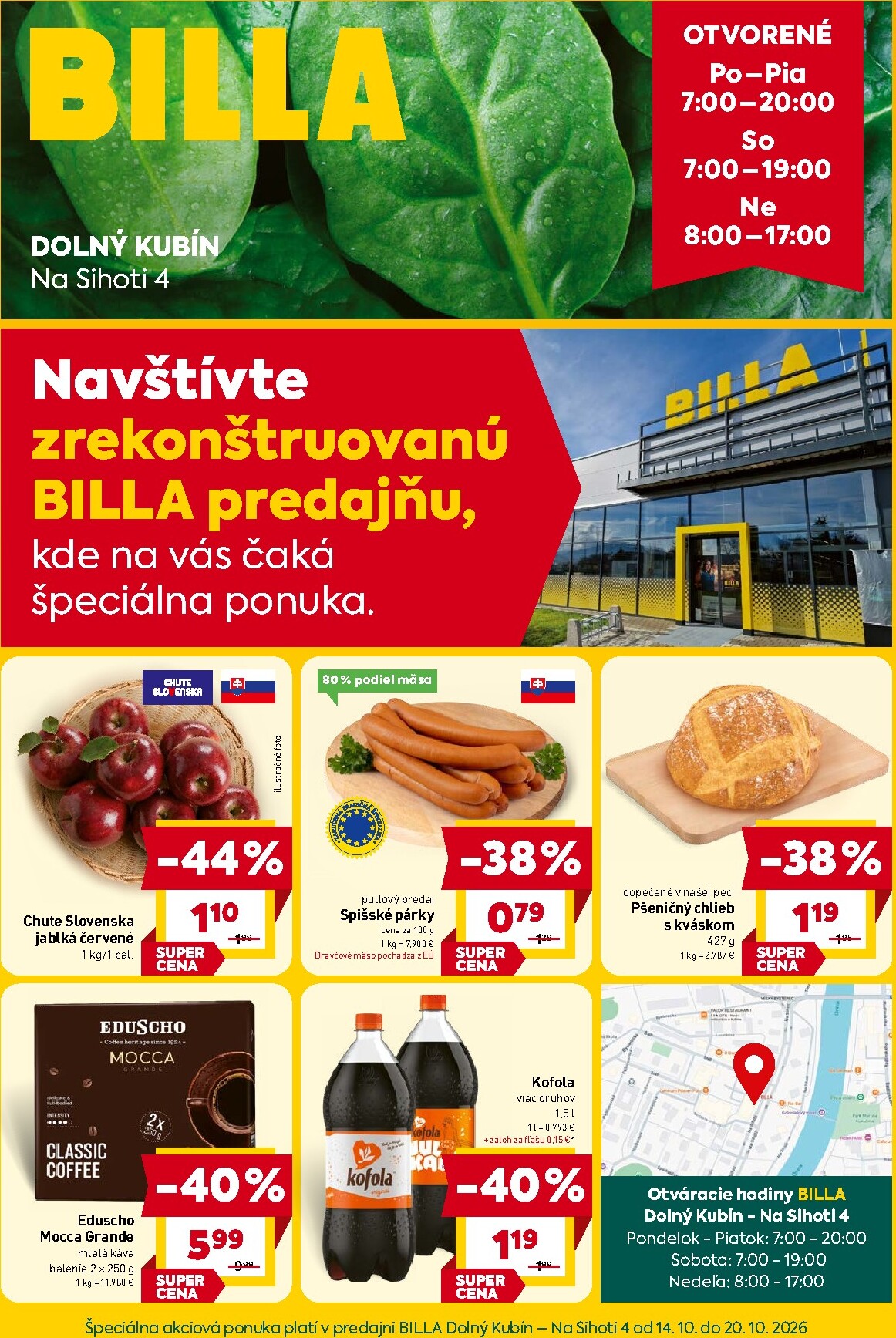 Nový Billa - Dolný Kubín, Na Sihoti 4 leták od stredy, 14.10.2026 do utorka, 20.10.2026