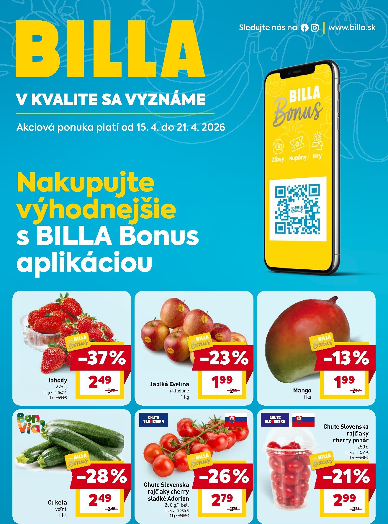 Nový leták Billa - Bonus leták platný od stredy, 15.04.2026 do utorka, 21.04.2026