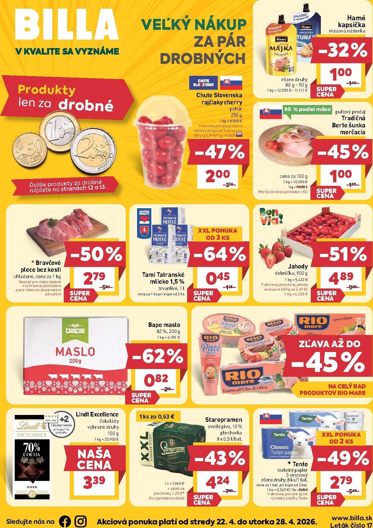 Nový leták Billa od stredy, 22.04.2026 do utorka, 28.04.2026