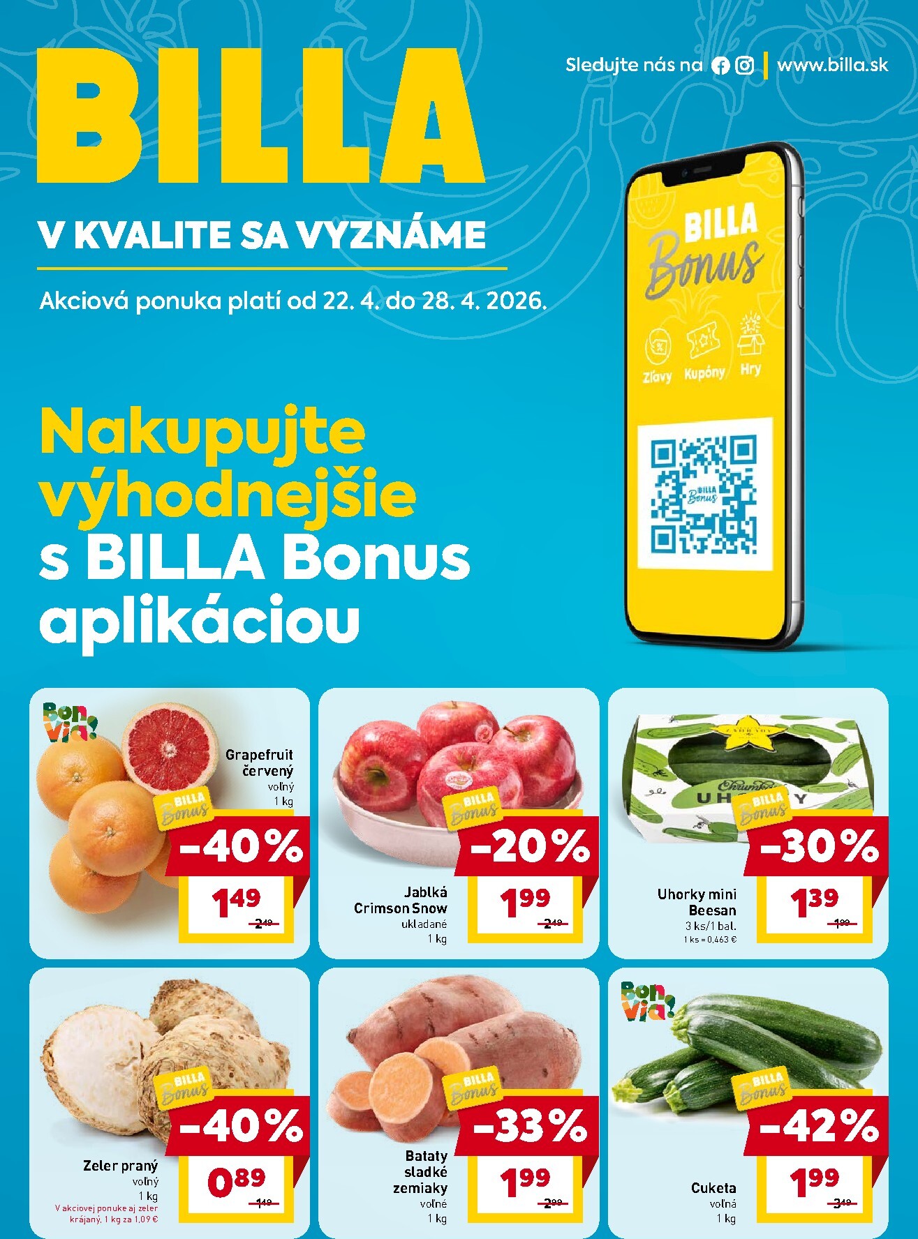 Nový leták Billa - Bonus leták od stredy, 22.04.2026 do utorka, 28.04.2026