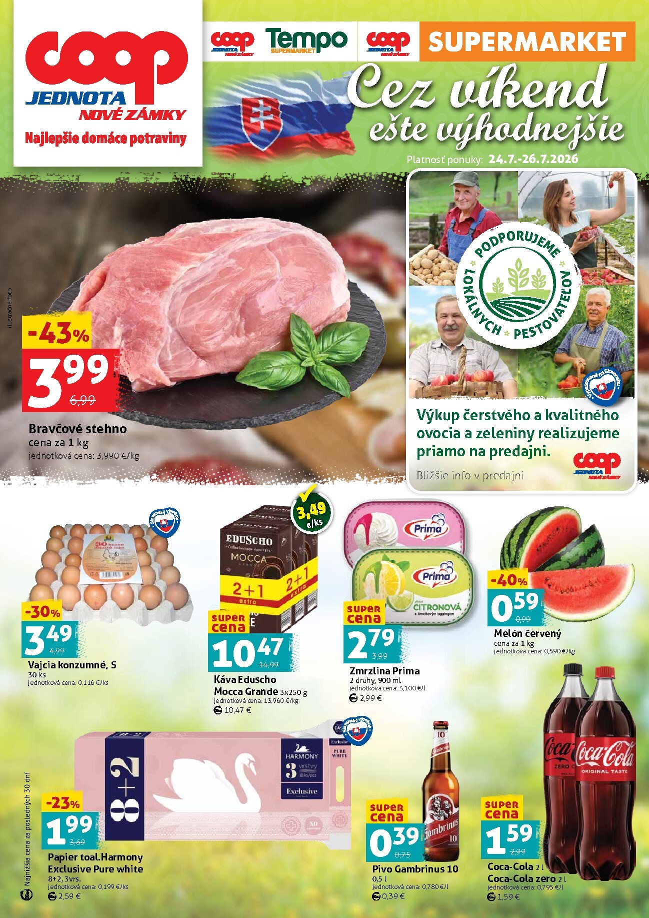 Nový COOP Jednota Supermarket Nové Zámky leták od piatku, 24.07.2026 do nedele, 26.07.2026