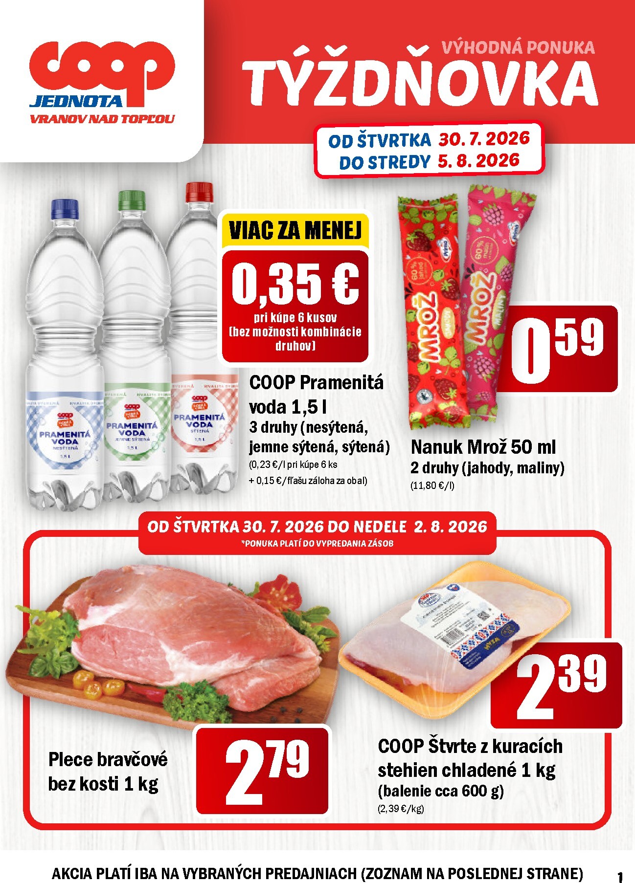 Aktuálny COOP Jednota - Vranov nad Topľou leták od štvrtka, 30.07.2026 do stredy, 05.08.2026