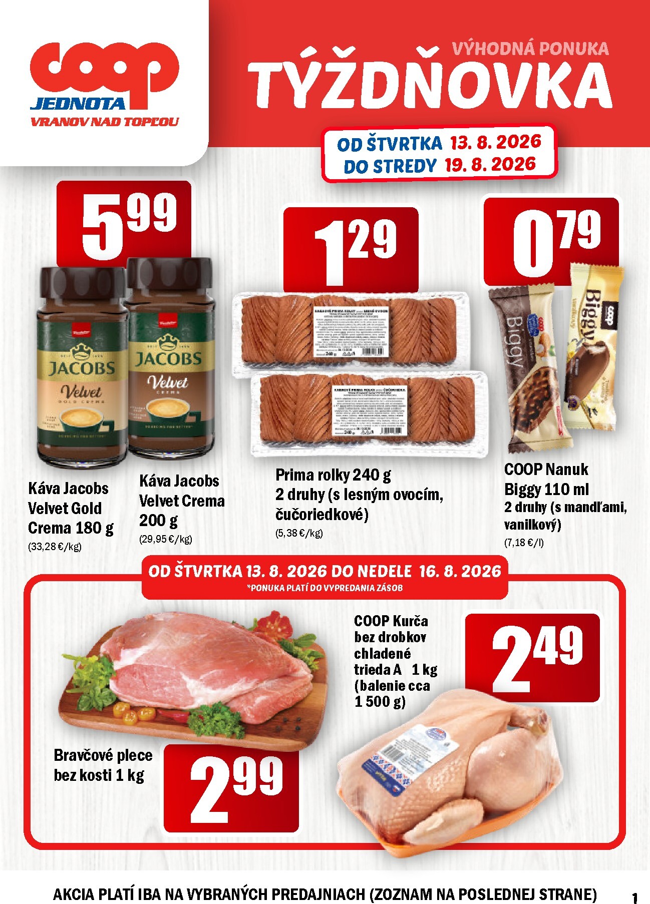 Aktuálny COOP Jednota - Vranov nad Topľou leták od štvrtka, 13.08.2026 do stredy, 19.08.2026