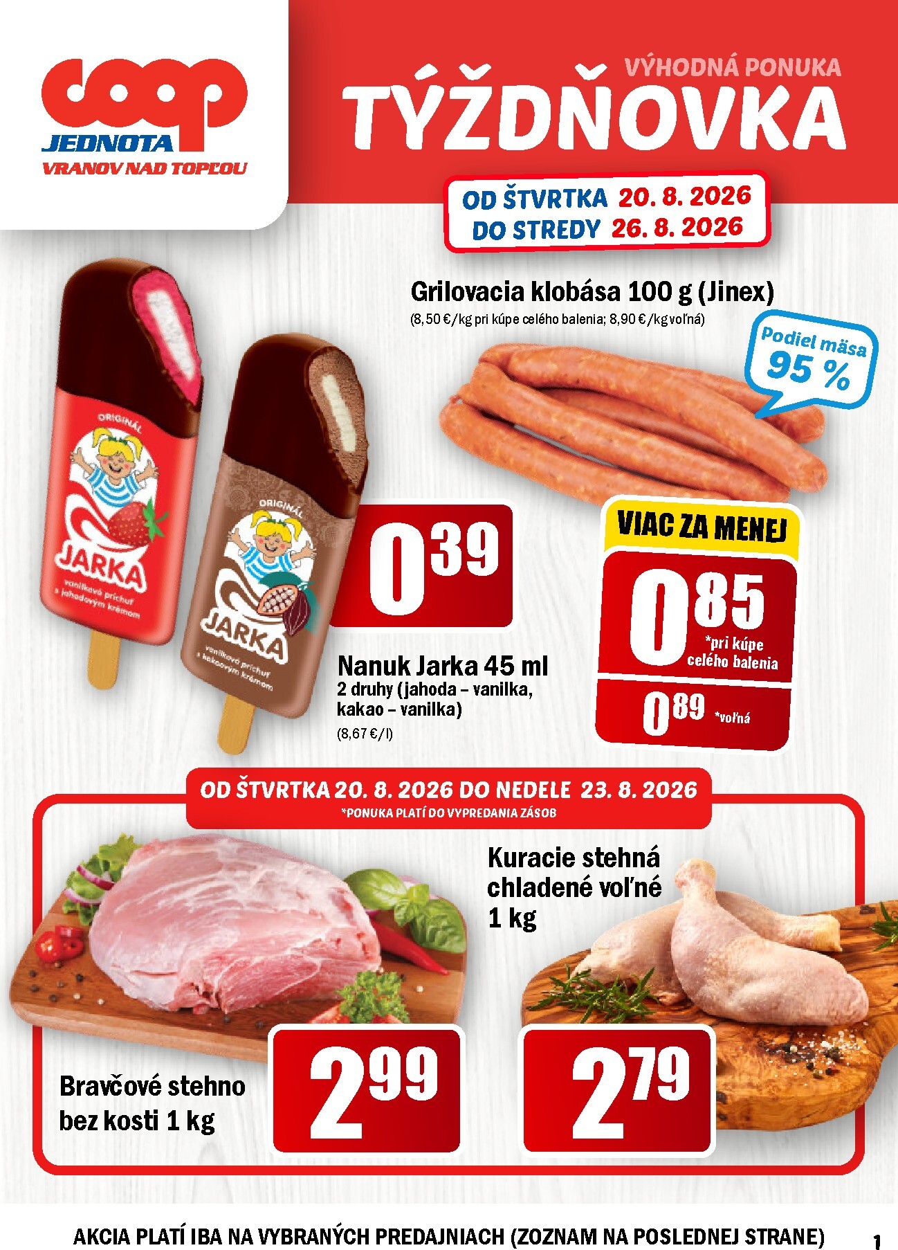Aktuálny COOP Jednota - Vranov nad Topľou leták od štvrtka, 20.08.2026 do stredy, 26.08.2026