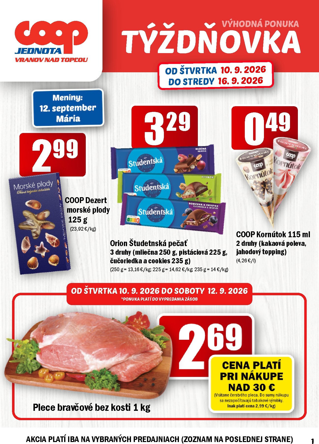 Aktuálny COOP Jednota leták od štvrtka, 10.09.2026 do stredy, 16.09.2026