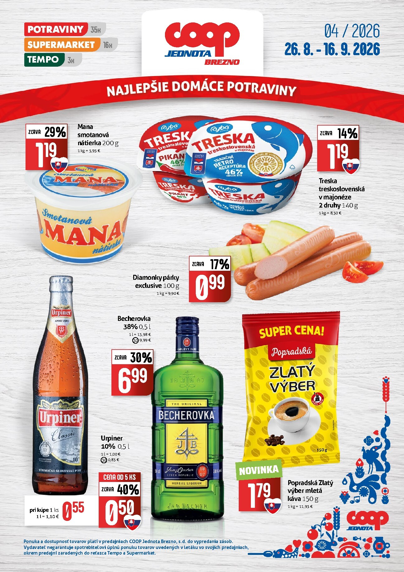 Aktuálny COOP Jednota leták od stredy, 26.08.2026 do stredy, 16.09.2026
