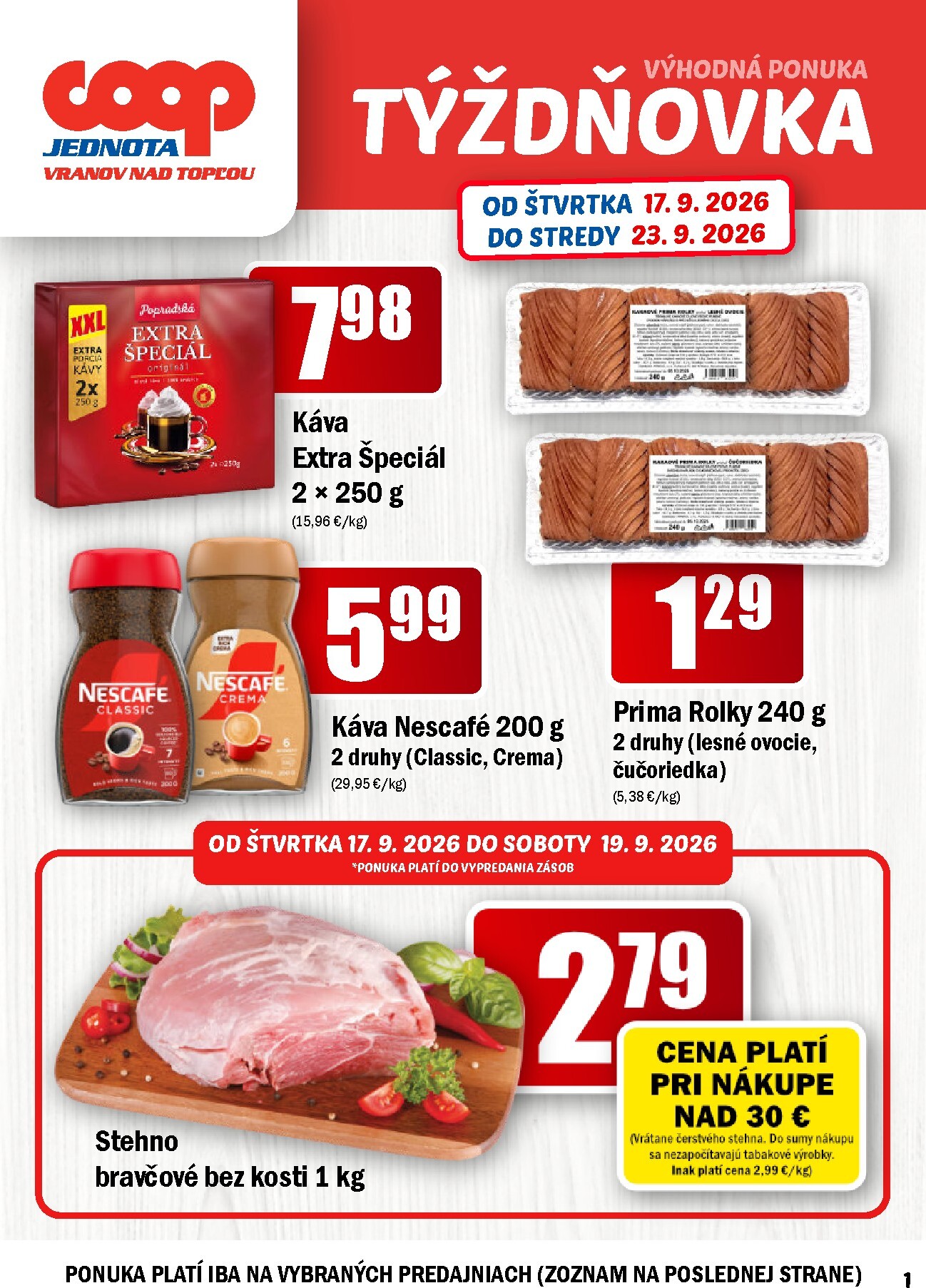 Aktuálny COOP Jednota leták od štvrtka, 17.09.2026 do stredy, 23.09.2026