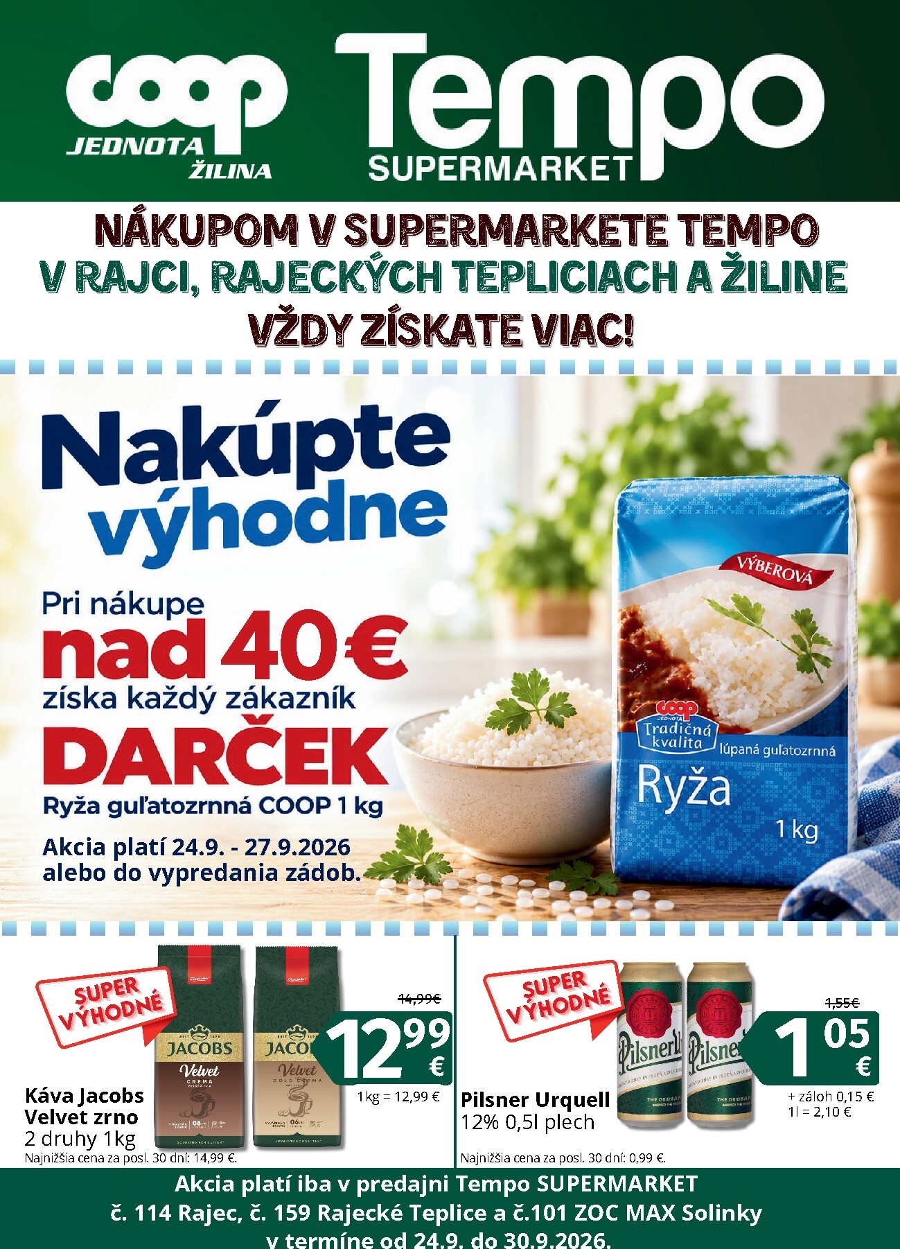 Aktuálny COOP Jednota - Žilina-Solinky, Rajec, Rajecké Teplice leták od štvrtka, 24.09.2026 do stredy, 30.09.2026