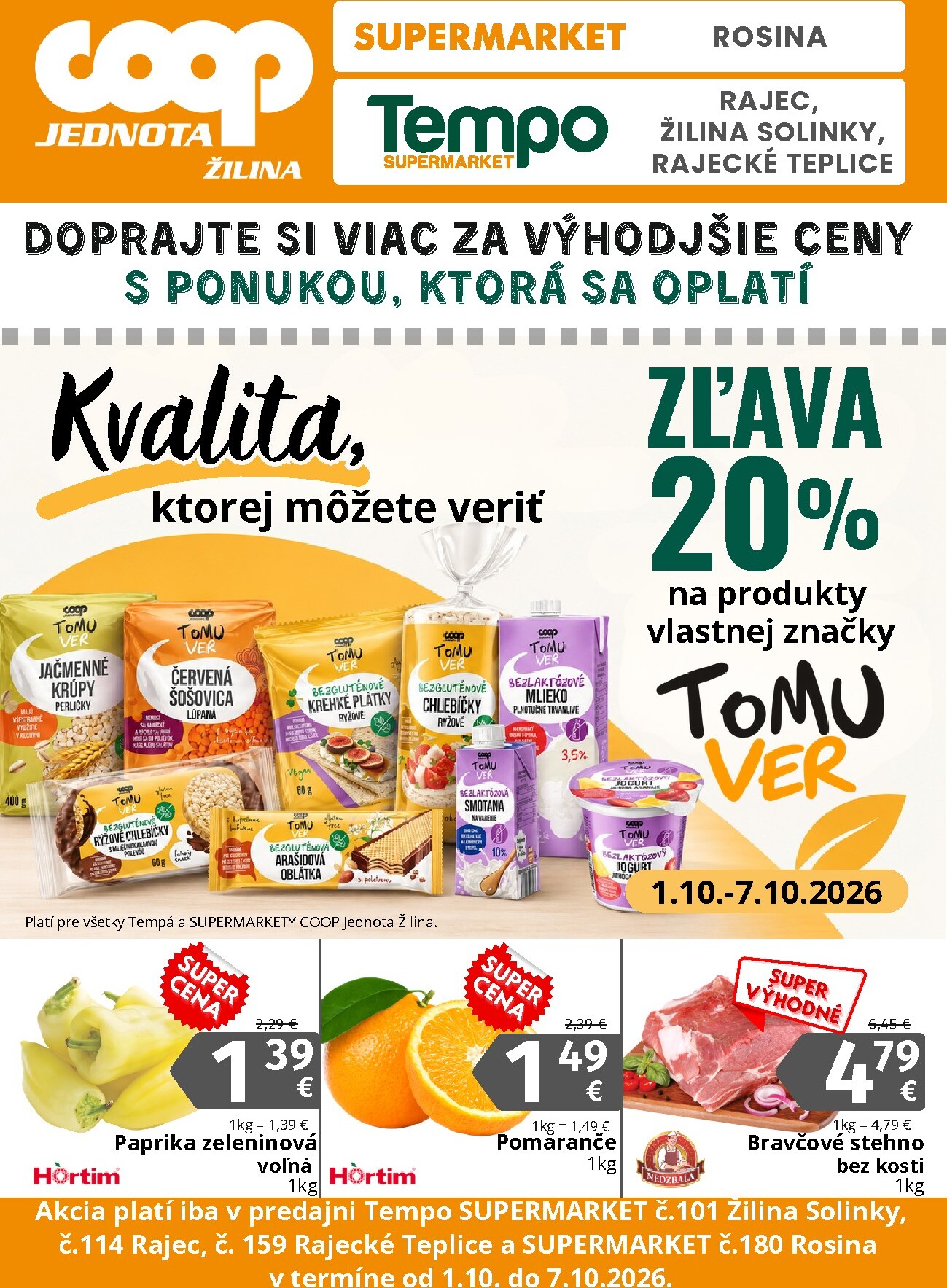 Nový COOP Jednota - Regionálny leták COOP Jednota Žilina leták od štvrtka, 01.10.2026 do stredy, 07.10.2026